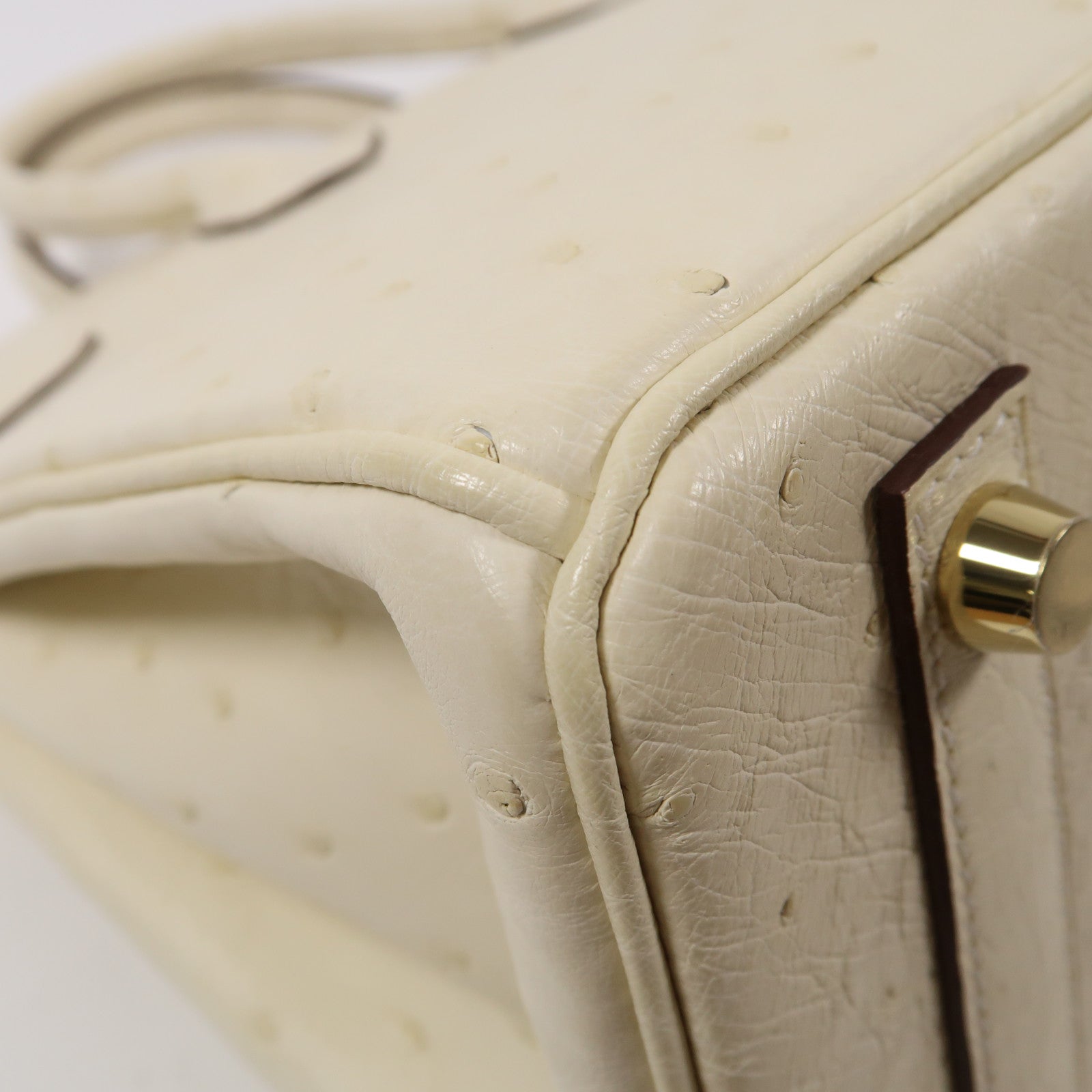 HERMES 【激減優惠】鴕鳥皮革Birkin 25金扣手挽袋奶油白色