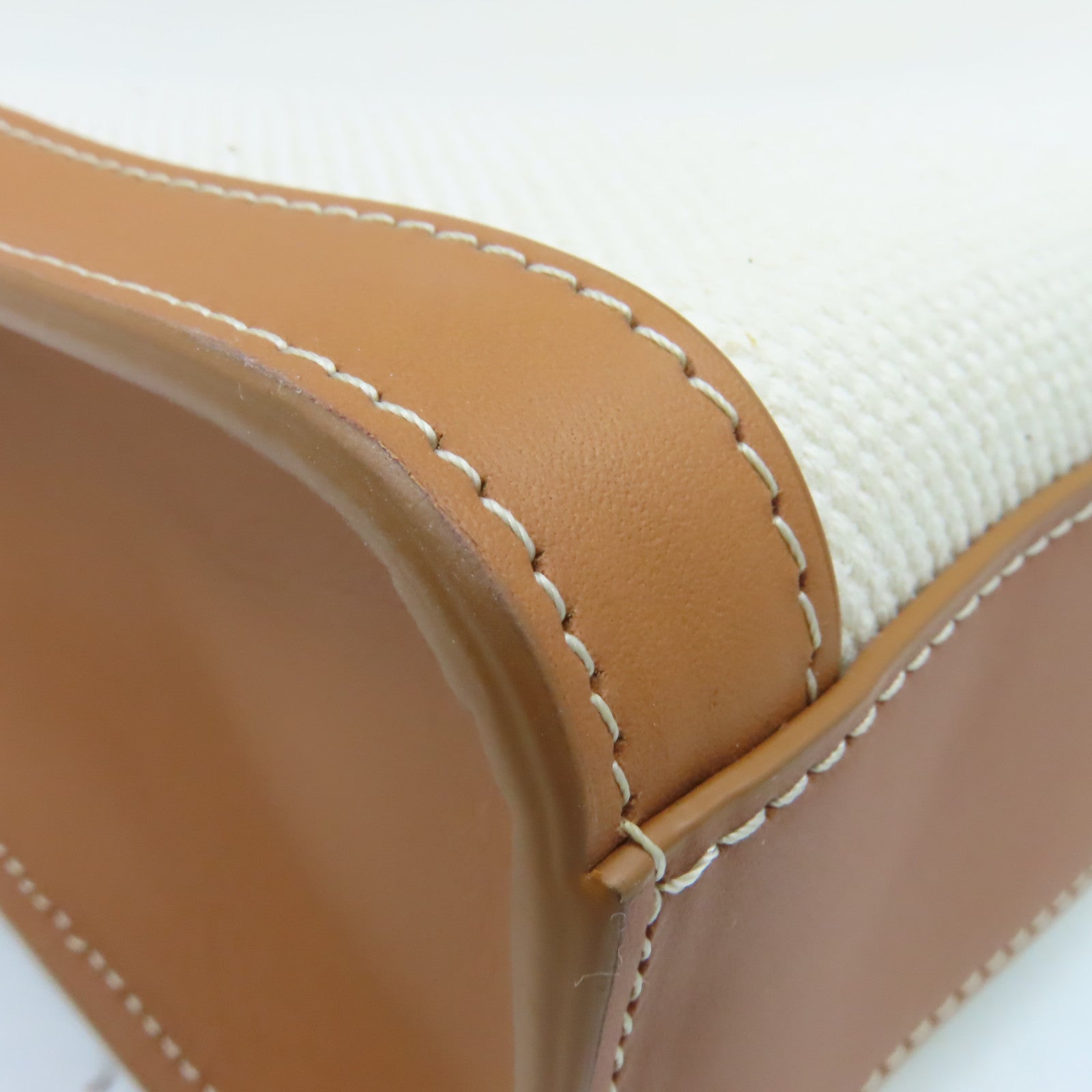 CELINE 【激減優惠】牛皮皮革/帆布2Way Shoulder Bag手挽肩背兩用袋米白色/啡色
