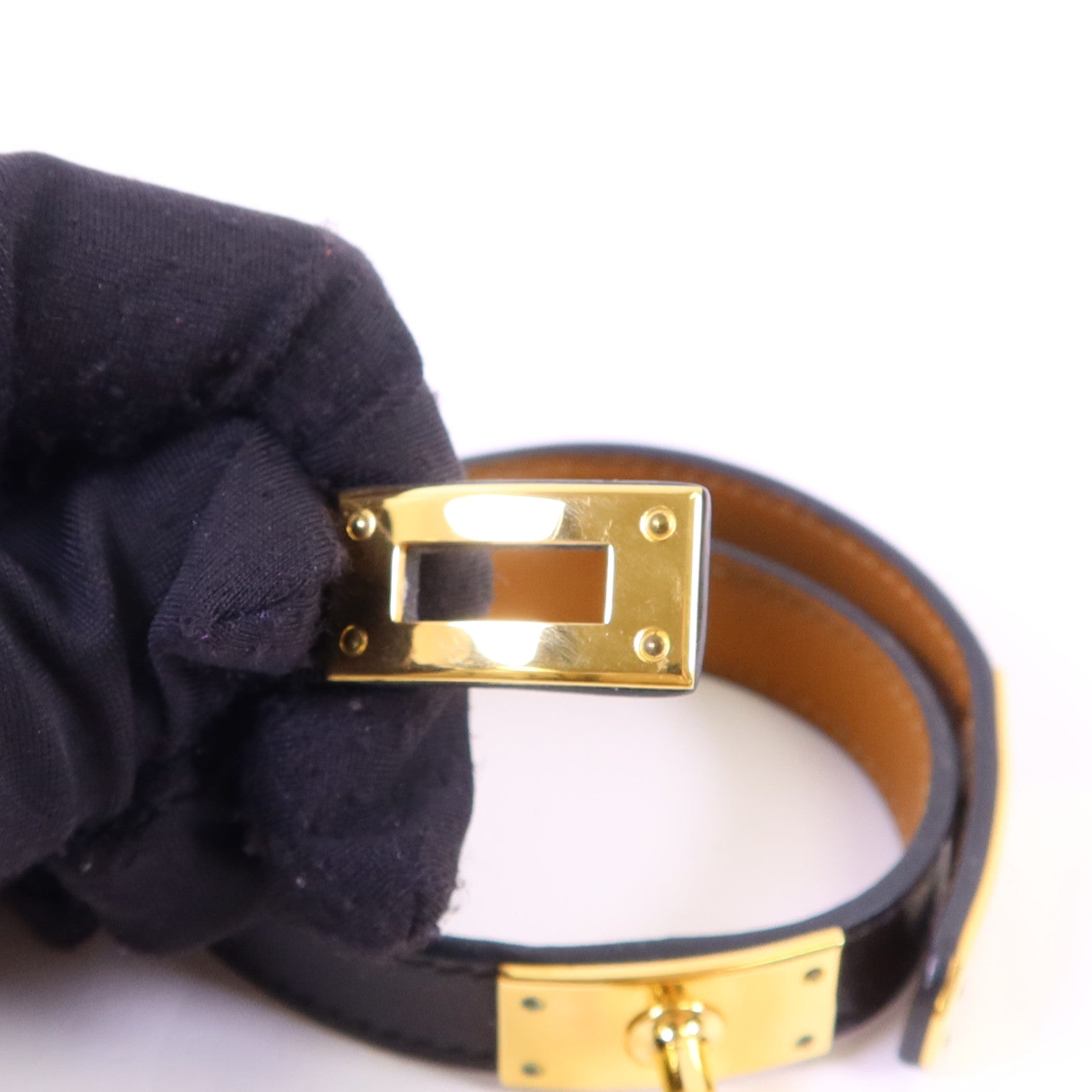 HERMES 【激減優惠】皮革Kelly Double Tour Bracelet金扣手鐲Noir