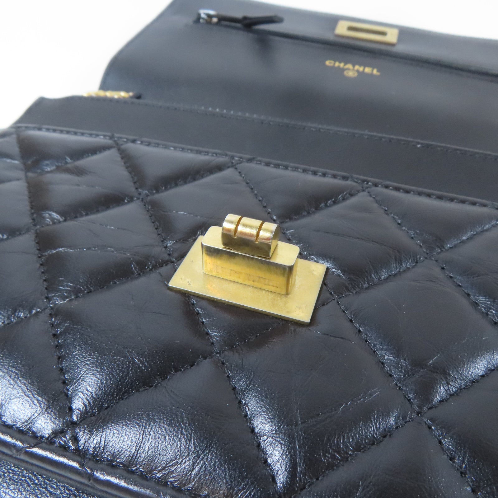 CHANEL 【激減優惠】菱格羊皮皮革2.55 Wallet On Chain金扣鏈帶肩背袋黑色