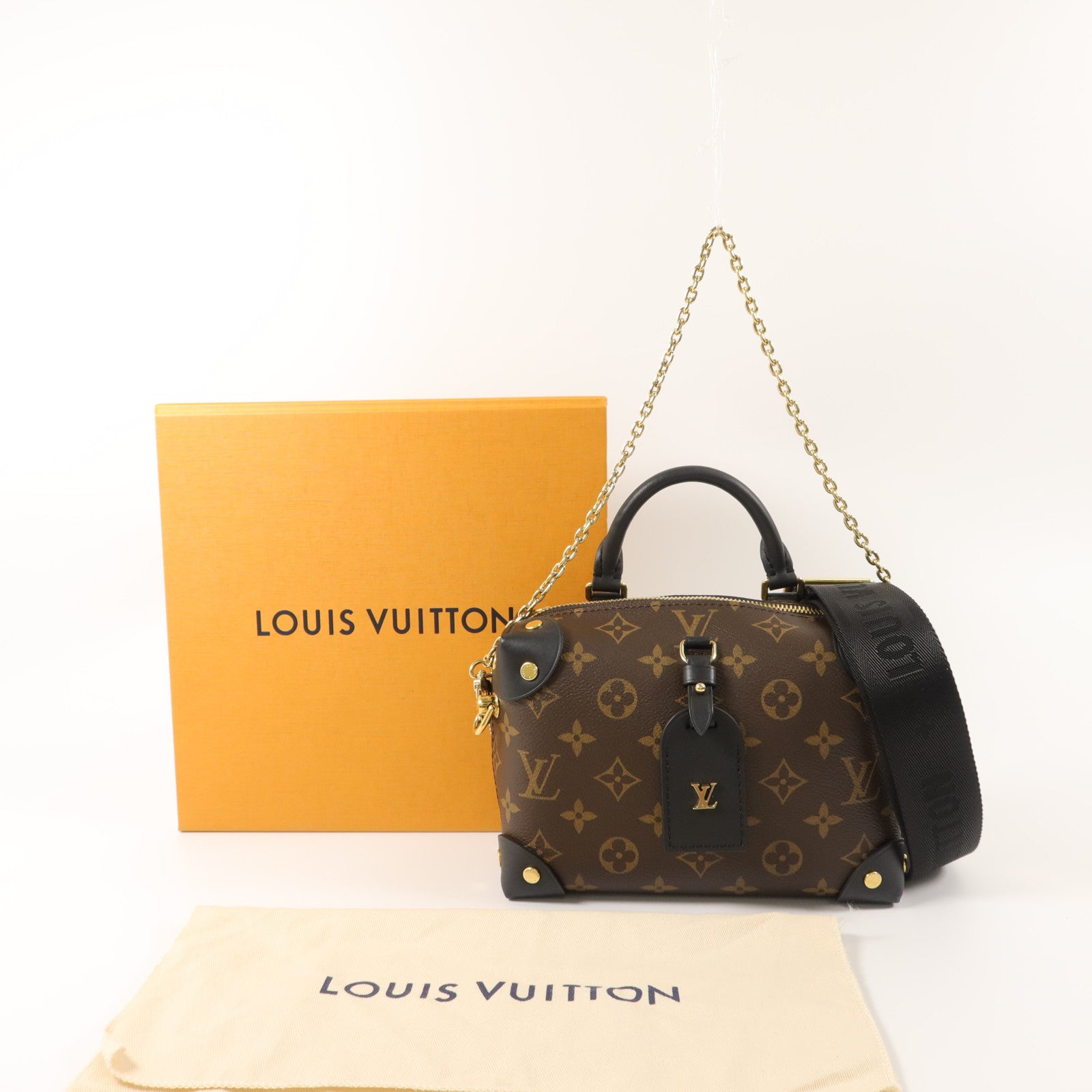 LOUIS VUITTON Monogram Petite Malle Souple金扣手挽肩背兩用袋棕色
