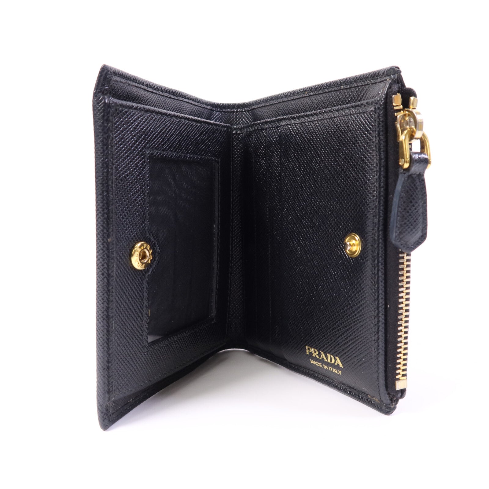 PRADA Saffiano皮革Bifold Wallet金扣錢包