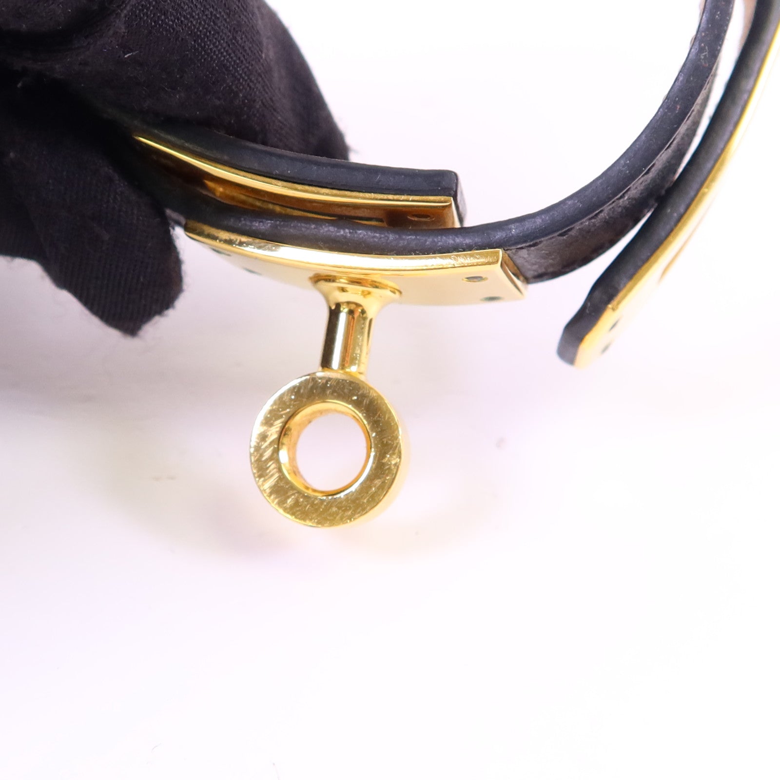 HERMES 【激減優惠】皮革Kelly Double Tour Bracelet金扣手鐲Noir