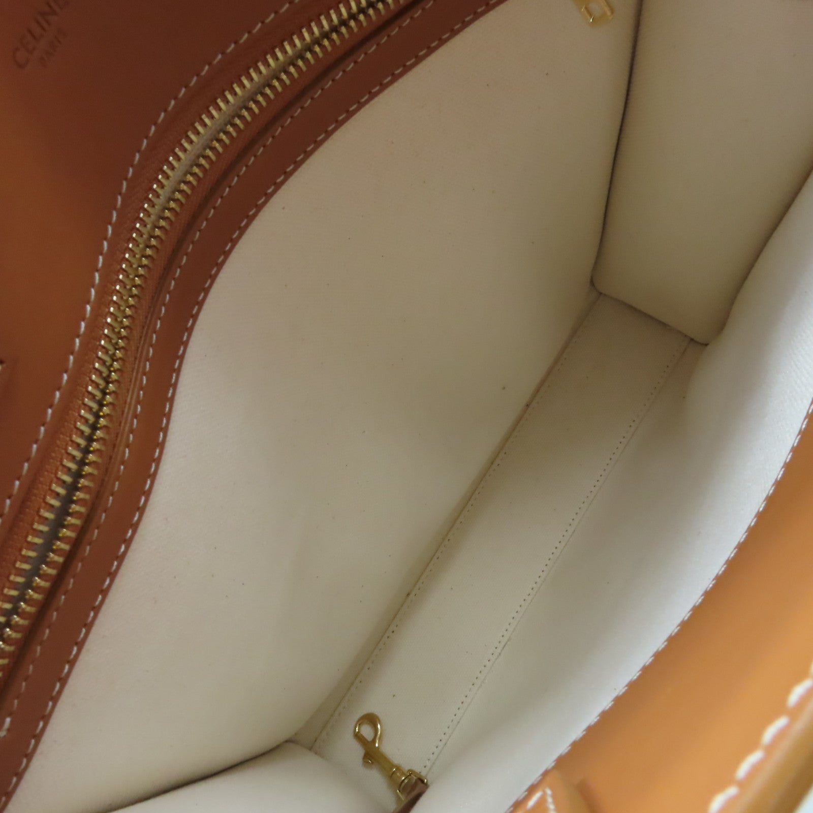 CELINE 【激減優惠】牛皮皮革/帆布2Way Shoulder Bag手挽肩背兩用袋米白色/啡色