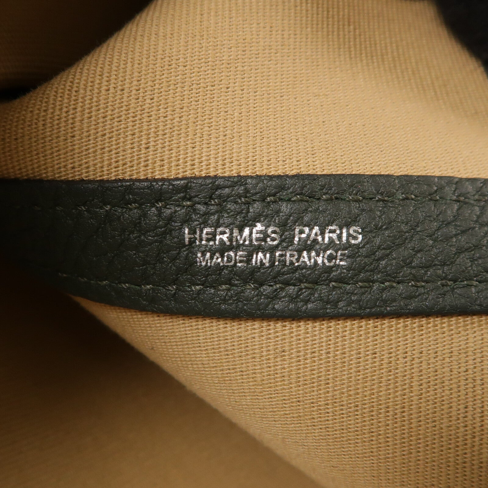HERMES 帆布GardenParty PM銀扣手挽袋Vert Amande/Trench