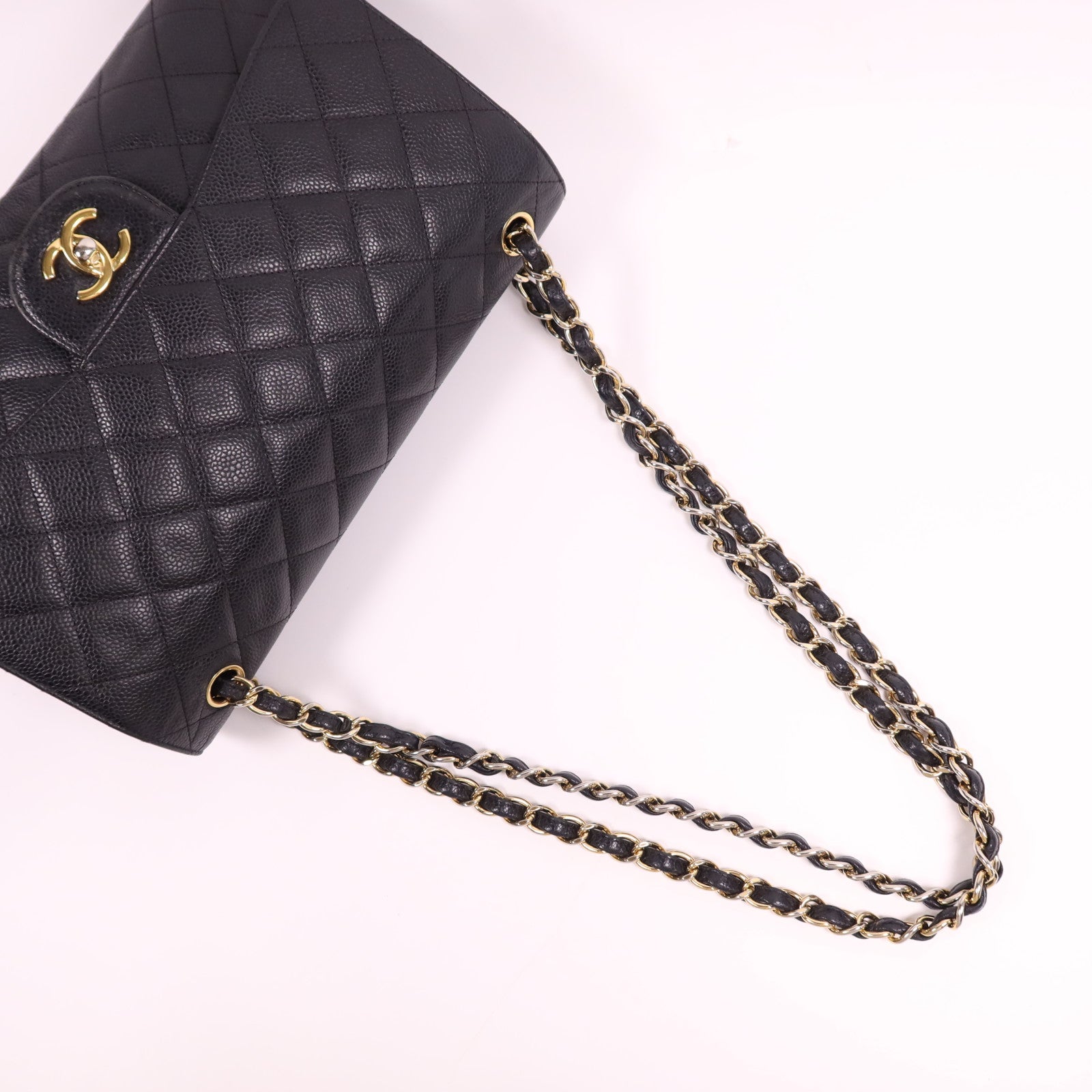 CHANEL 牛皮皮革Large Classic金扣鏈帶肩背袋