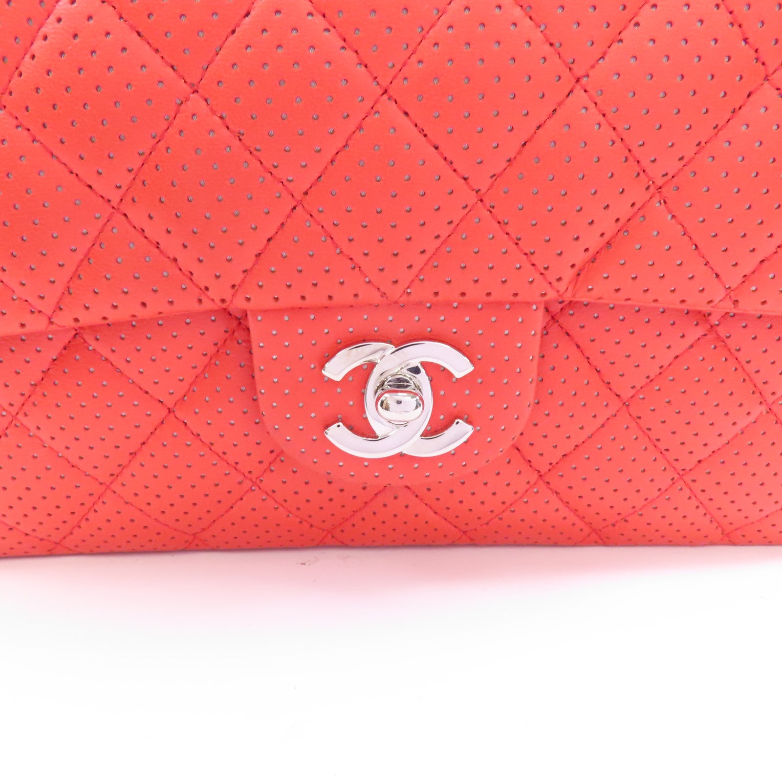 CHANEL 【激減優惠】菱格牛皮皮革Chain Shoulder銀扣鏈帶肩背袋紅色