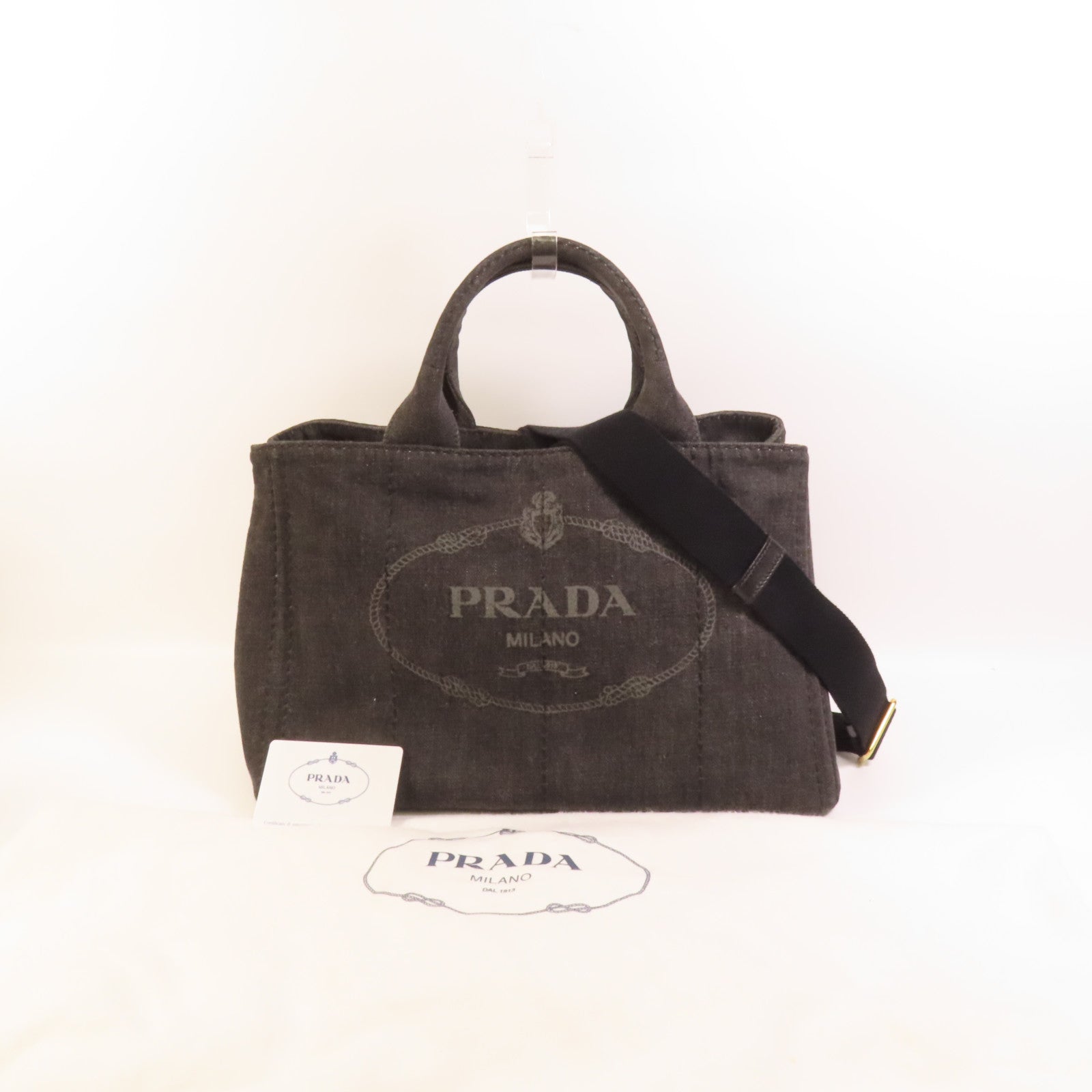 PRADA Denim Canapa金扣手挽肩背兩用袋