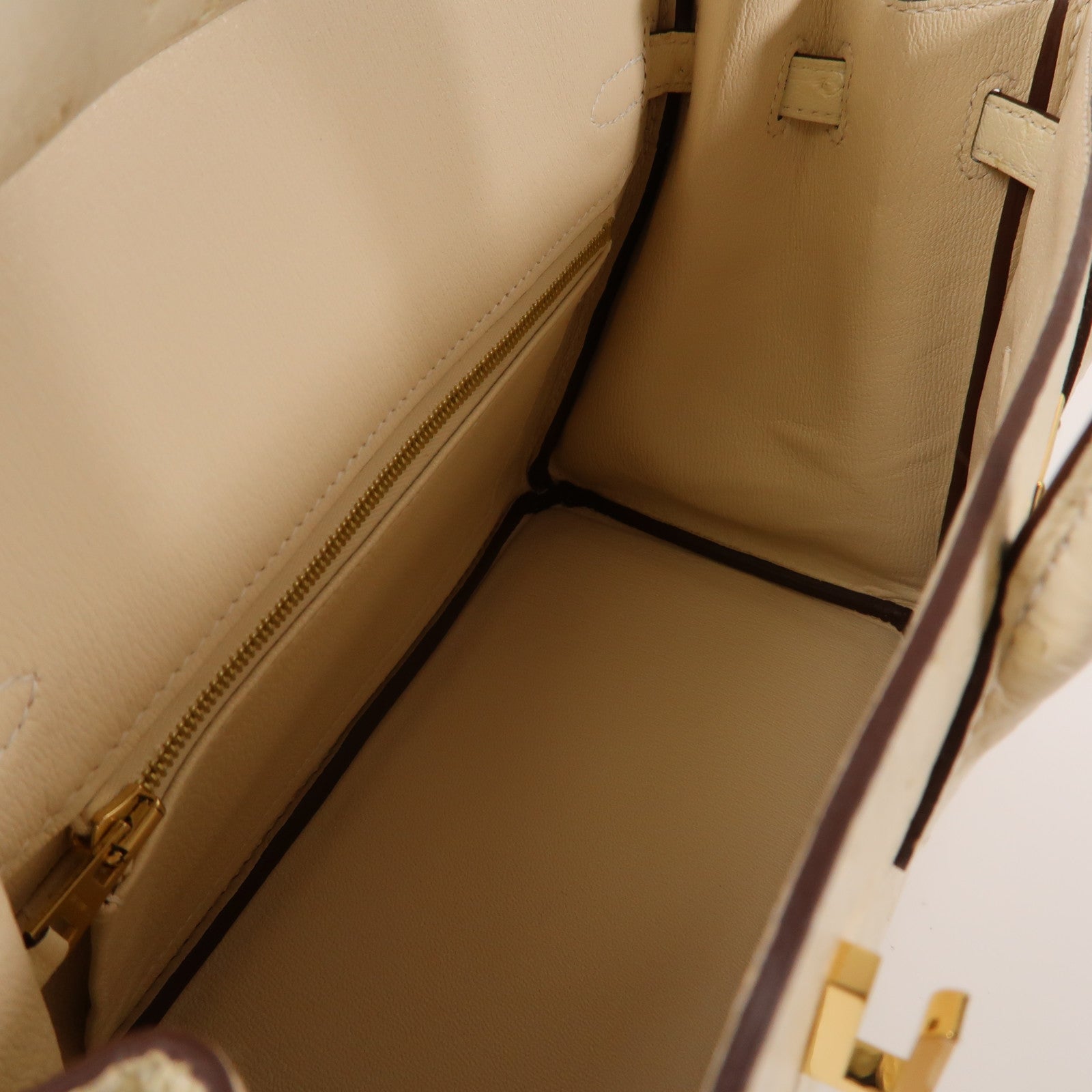 HERMES 【激減優惠】鴕鳥皮革Birkin 25金扣手挽袋奶油白色
