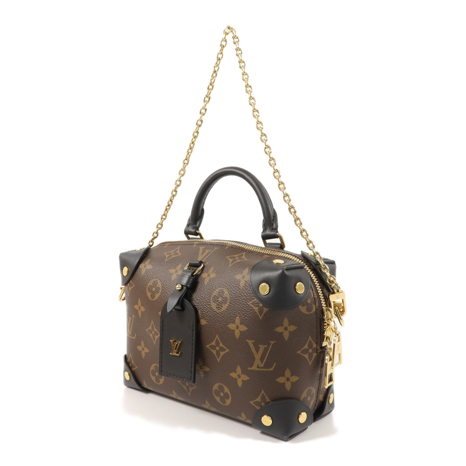 LOUIS VUITTON Monogram Petite Malle Souple金扣手挽肩背兩用袋棕色