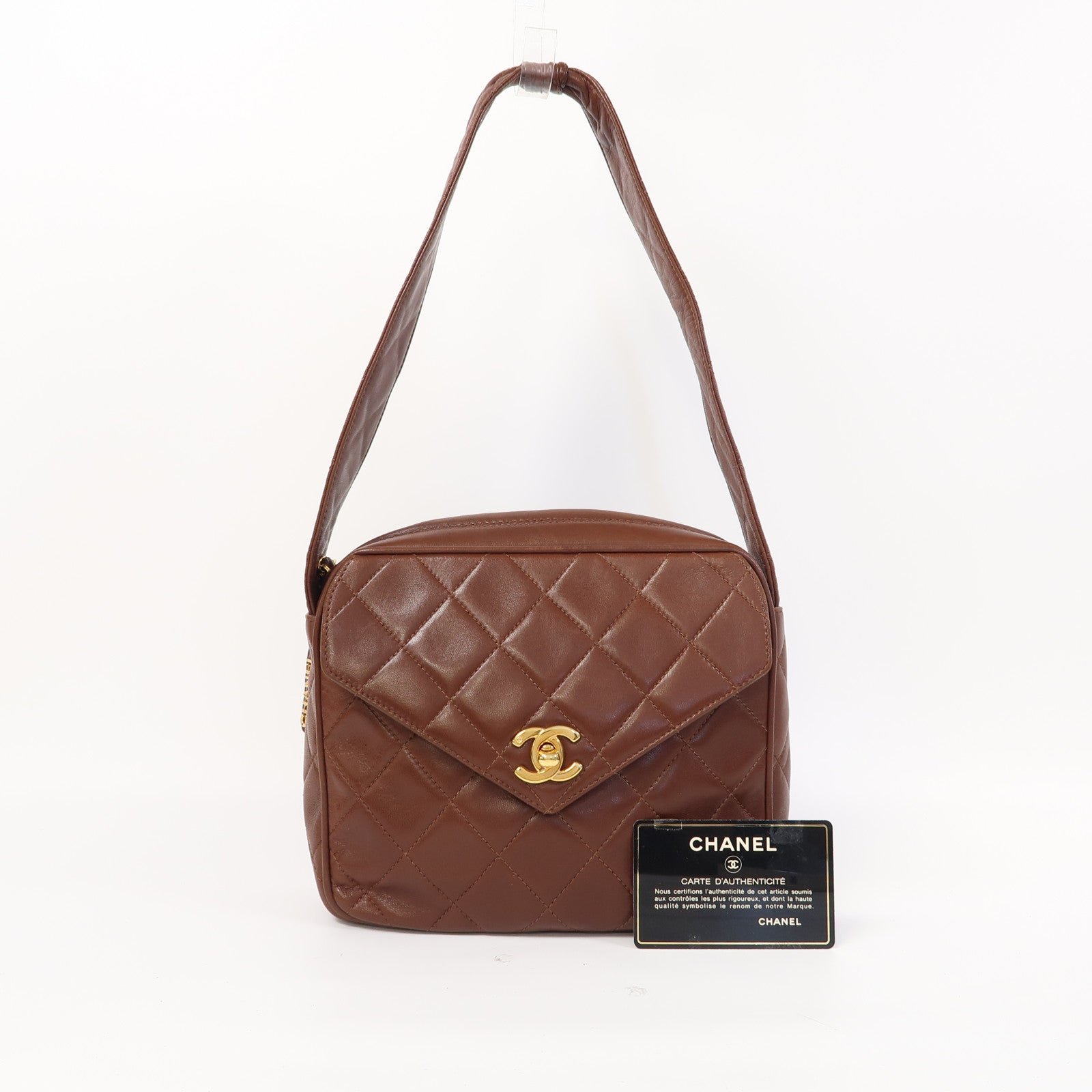 CHANEL 菱格羊皮皮革Shoulder Bag金扣肩背袋啡色