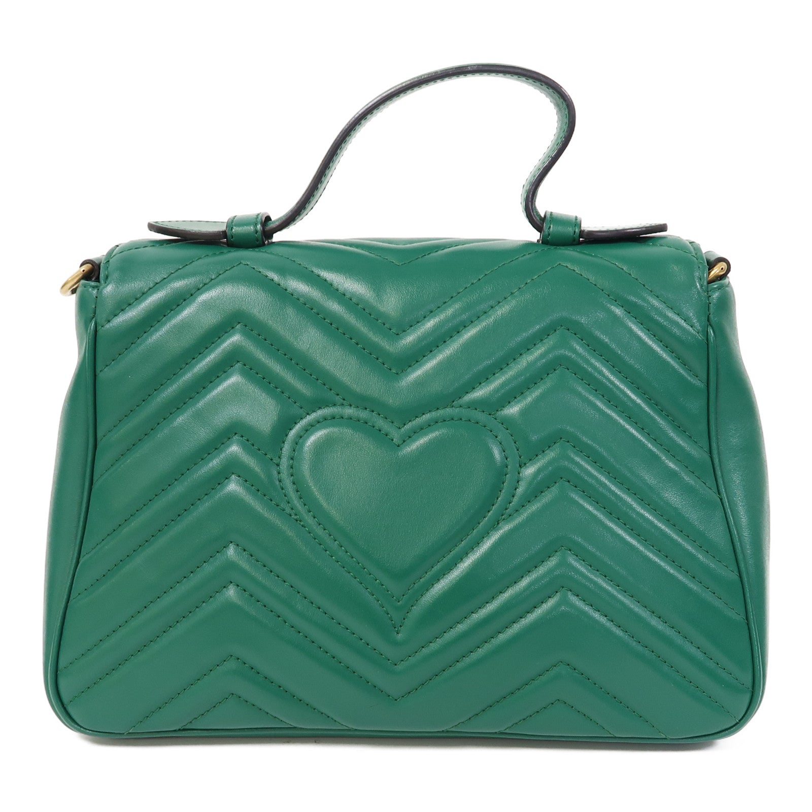 GUCCI 牛皮皮革GG Marmont Small Top Handle金扣手挽肩背兩用袋綠色