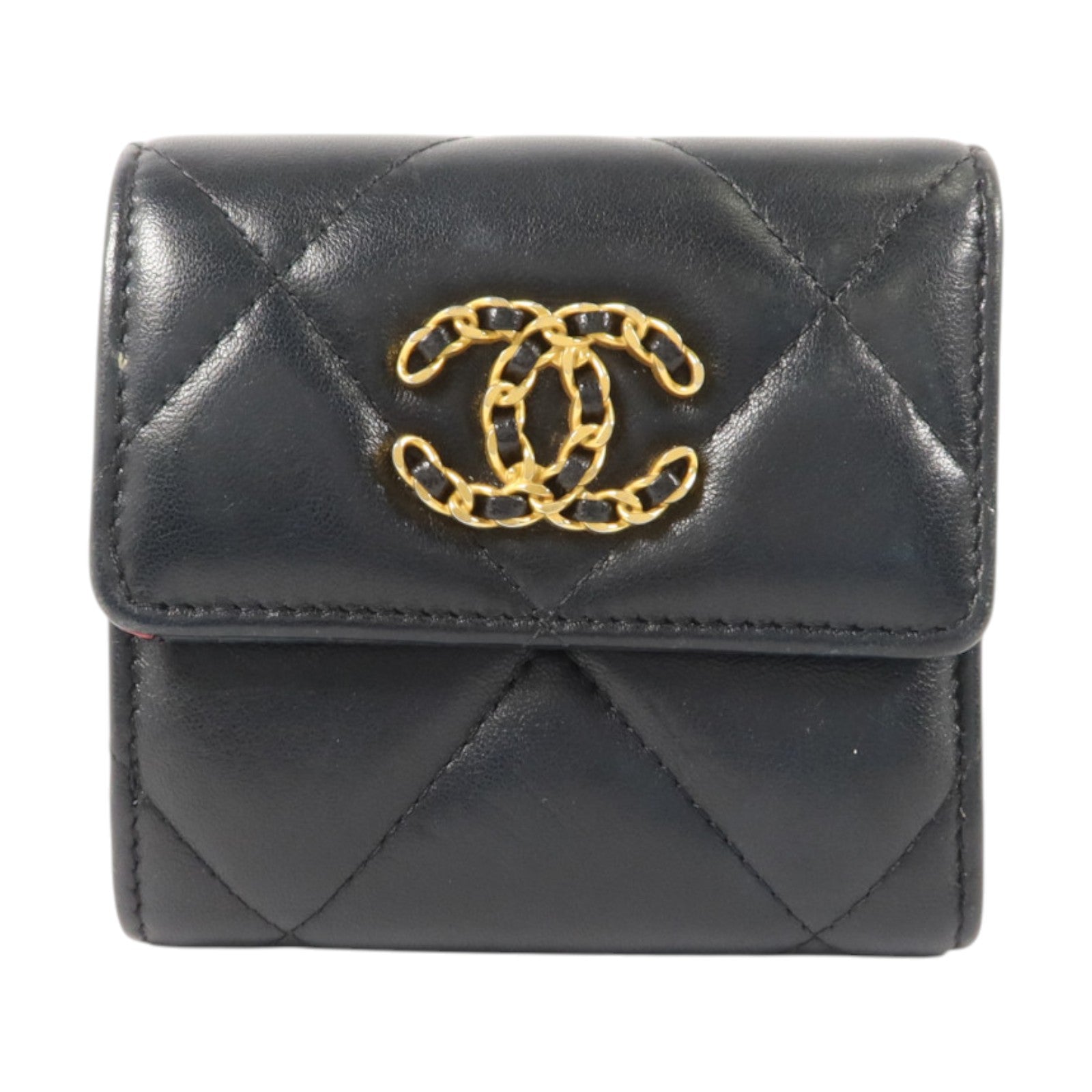 CHANEL 羊皮皮革Chanel 19 Small Wallet金扣錢包