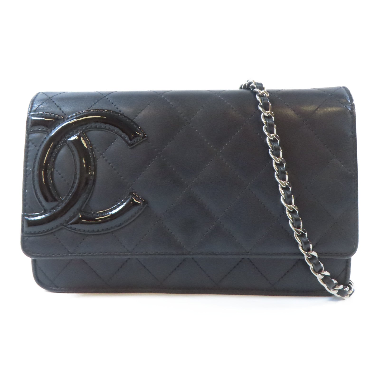 CHANEL 【激減優惠】菱格牛皮皮革Cambon Wallet On Chain銀扣鏈帶肩背袋黑色