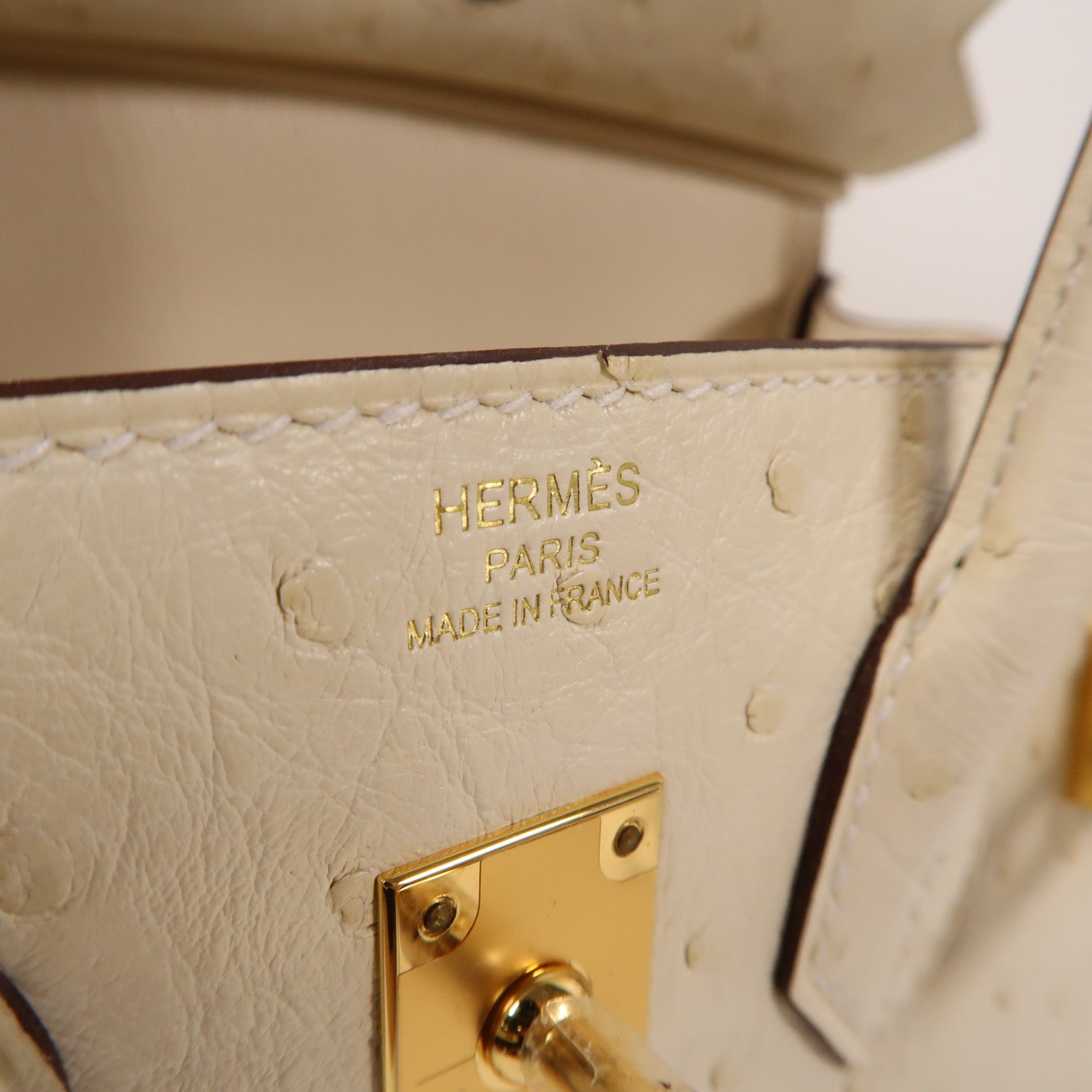 HERMES 【激減優惠】鴕鳥皮革Birkin 25金扣手挽袋奶油白色