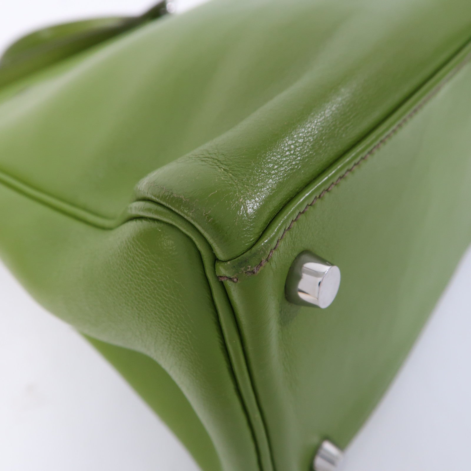 HERMES Evercolor皮革Kelly 32銀扣手挽肩背兩用袋Vert Cru/綠色