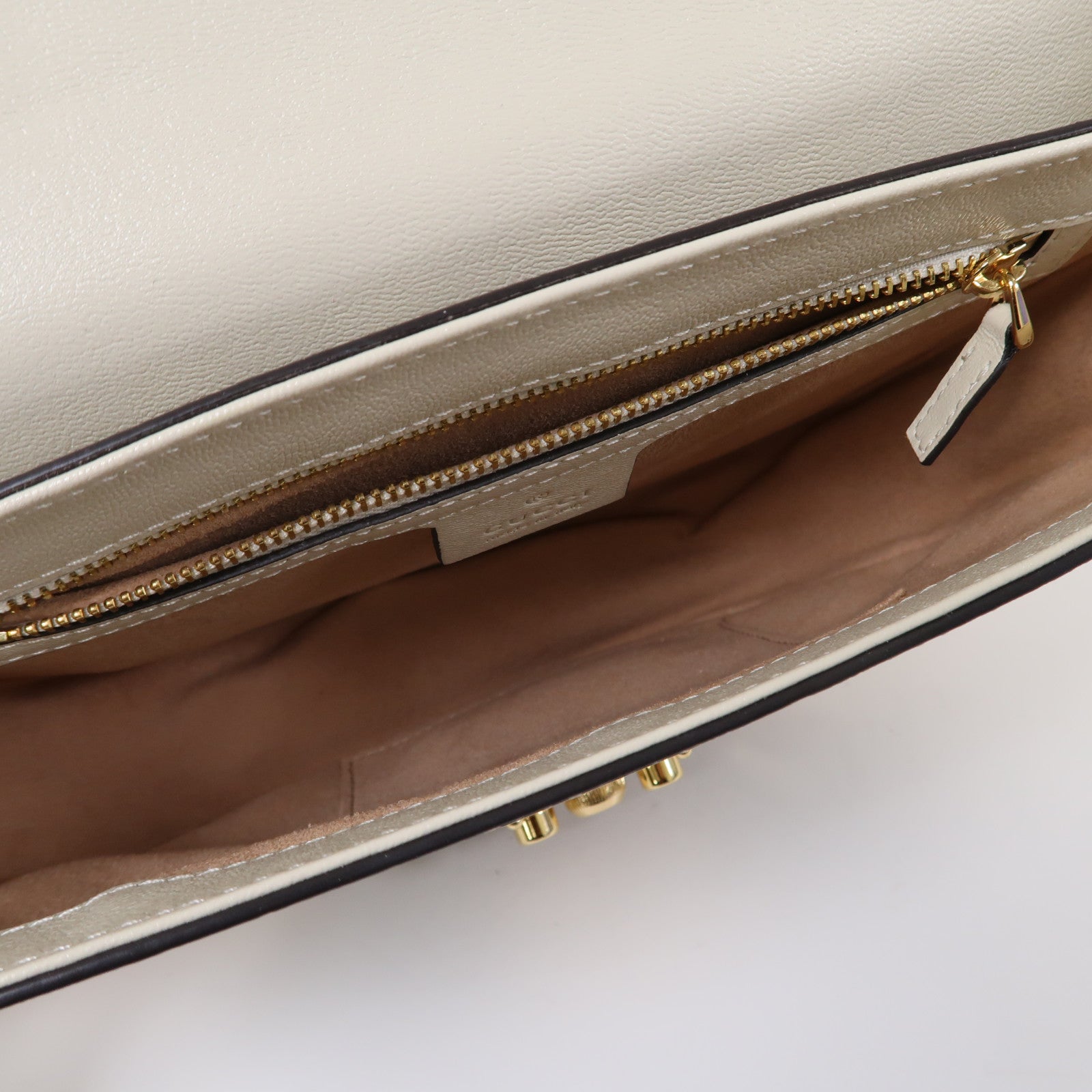 GUCCI 塗層帆布/皮革Shoulder Bag金扣肩背袋白色/啡色/黃色