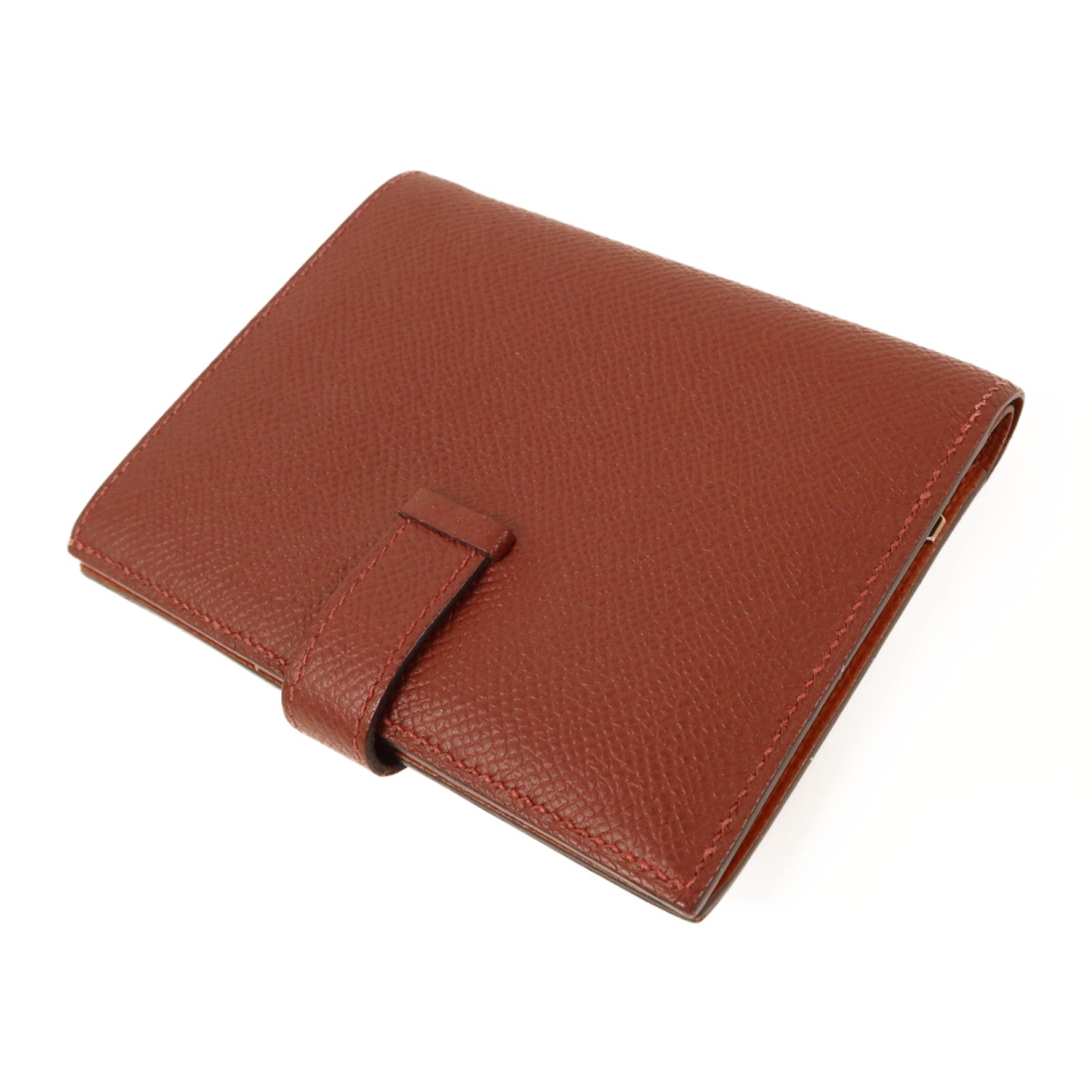 HERMES Epsom皮革Bearn Compact Wallet銀扣錢包Rouge/Rouge Mayen