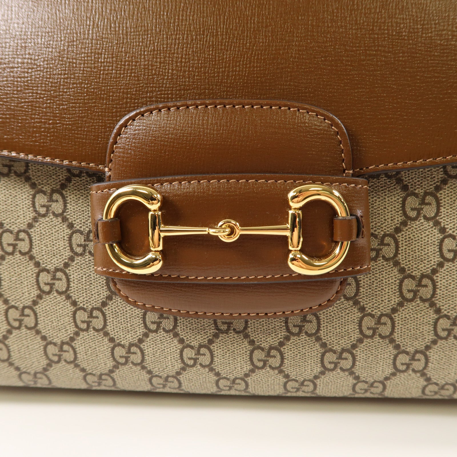 GUCCI 塗層帆布Horsebit 1955金扣手挽肩背兩用袋啡色