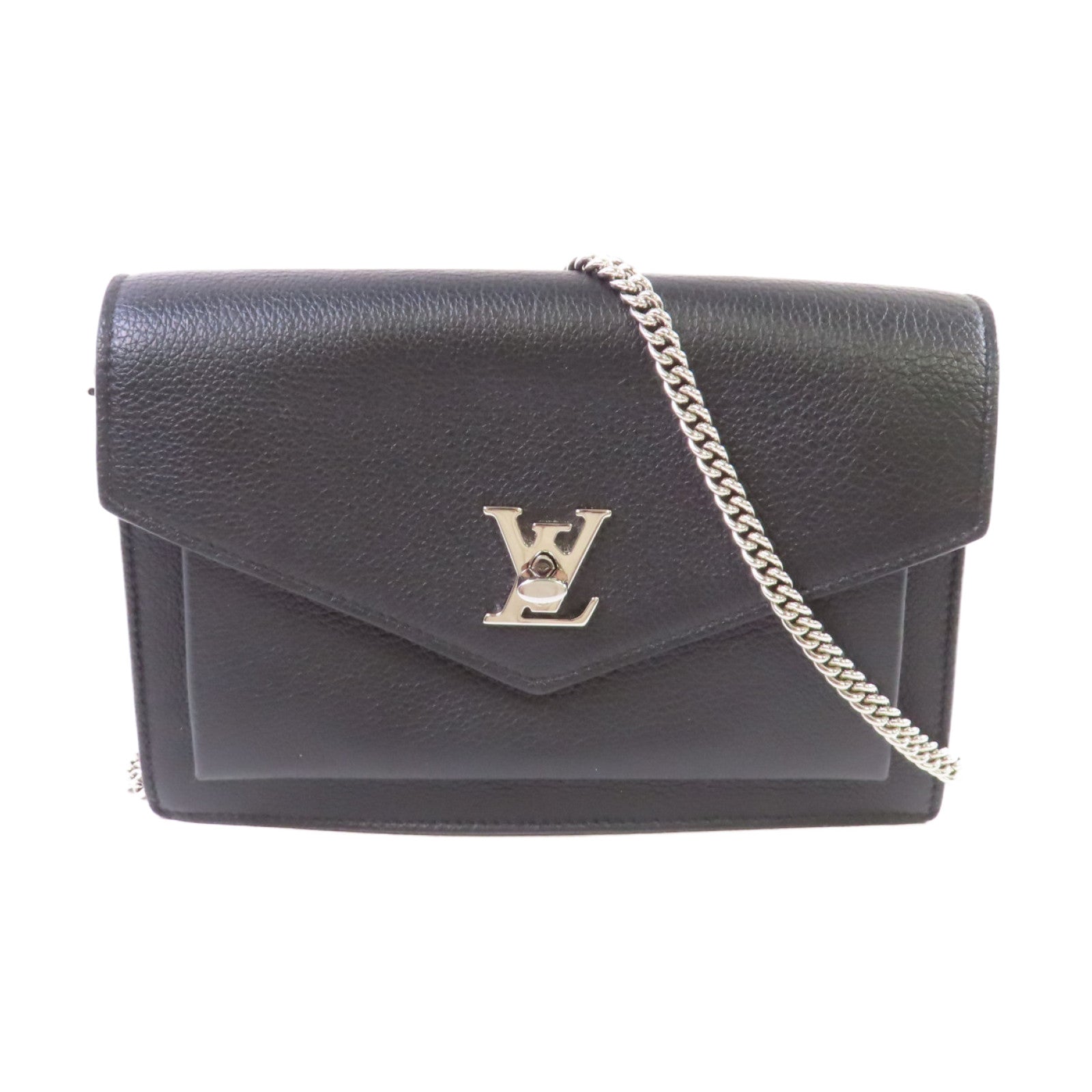 LOUIS VUITTON 牛皮皮革Mylockme Chain Pochette Shoulder Bag鏈帶肩背袋黑色