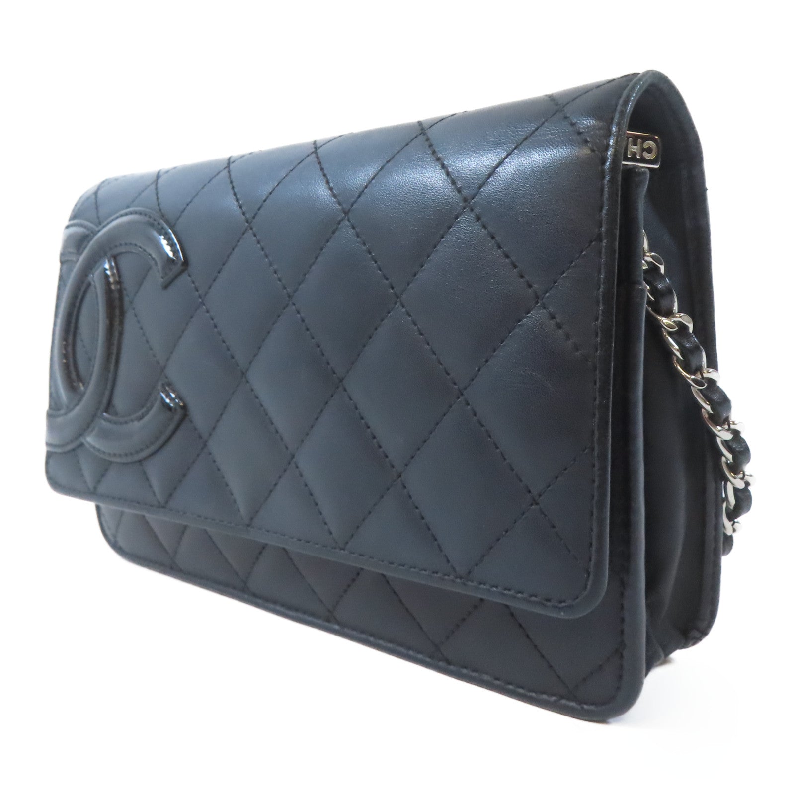 CHANEL 【激減優惠】菱格牛皮皮革Cambon Wallet On Chain銀扣鏈帶肩背袋黑色