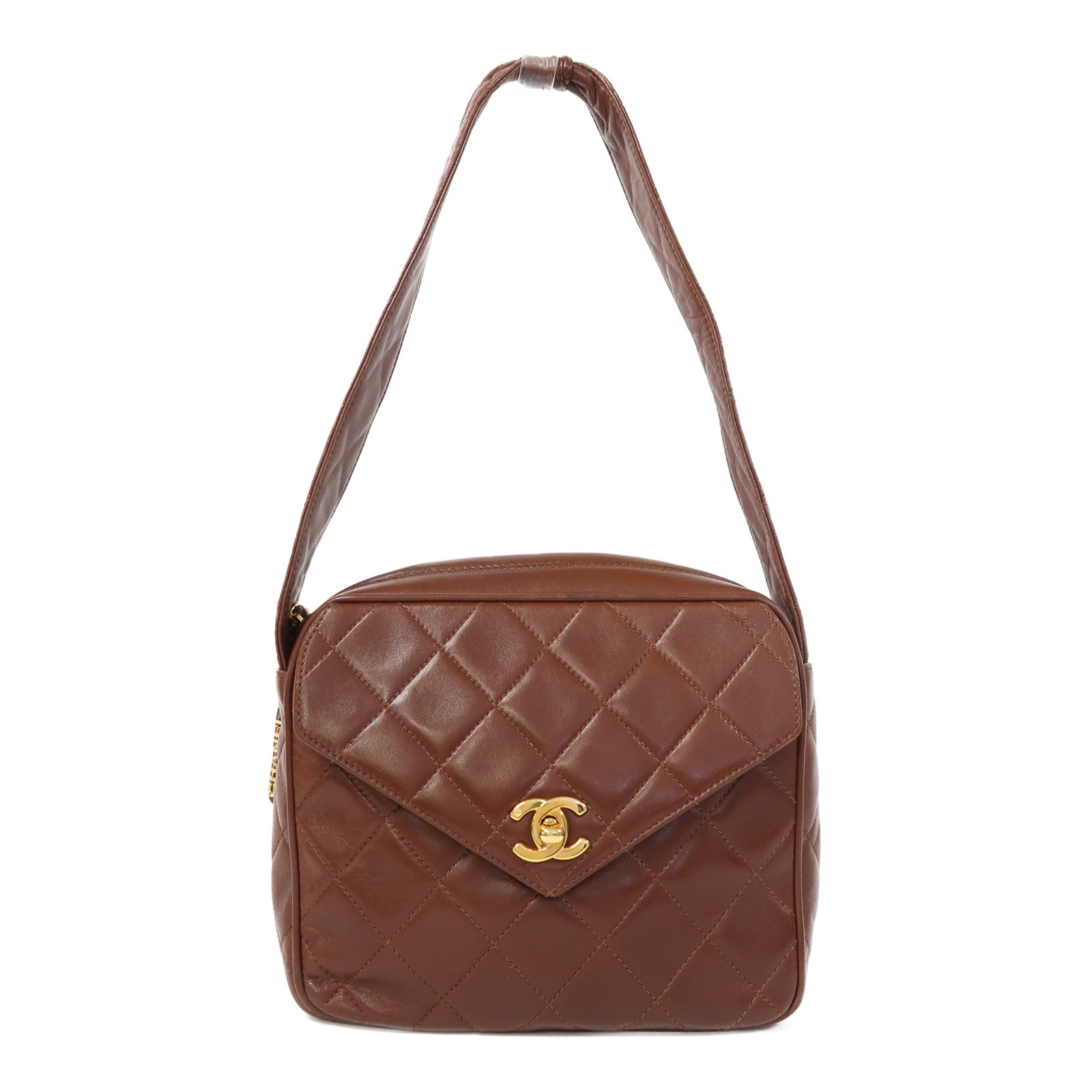 CHANEL 菱格羊皮皮革Shoulder Bag金扣肩背袋啡色