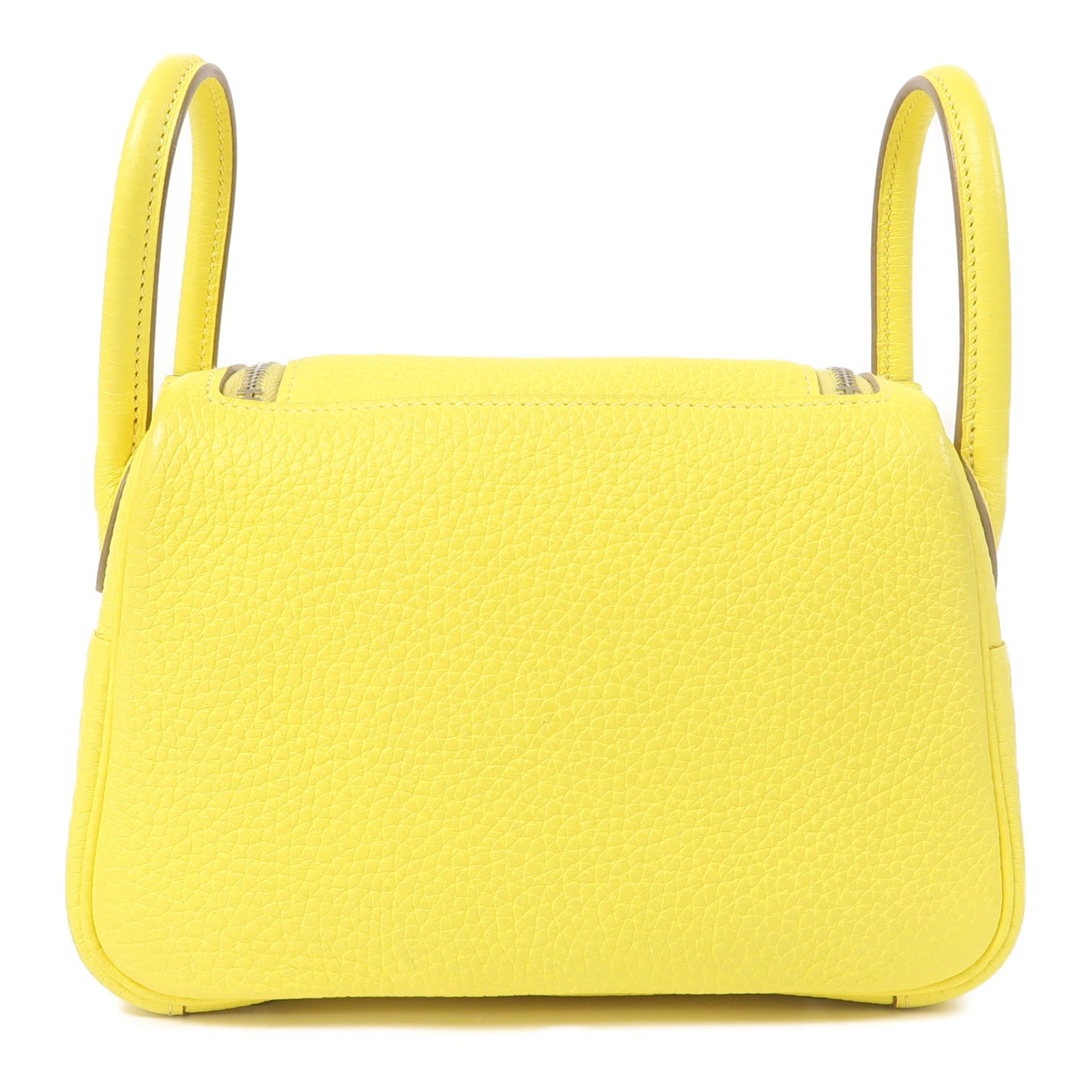 HERMES Clemence皮革Mini Lindy銀扣肩背袋黃色