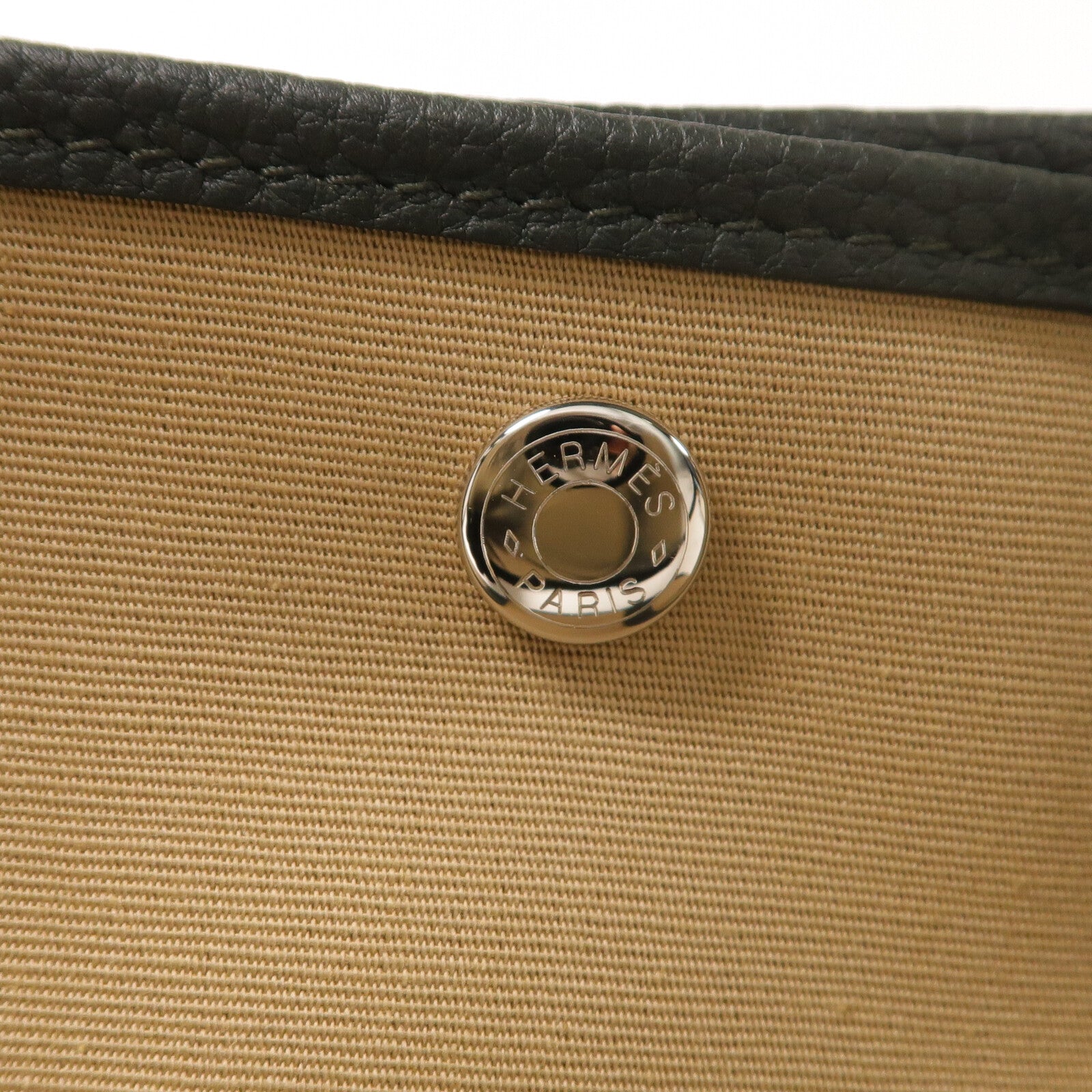 HERMES 帆布GardenParty PM銀扣手挽袋Vert Amande/Trench