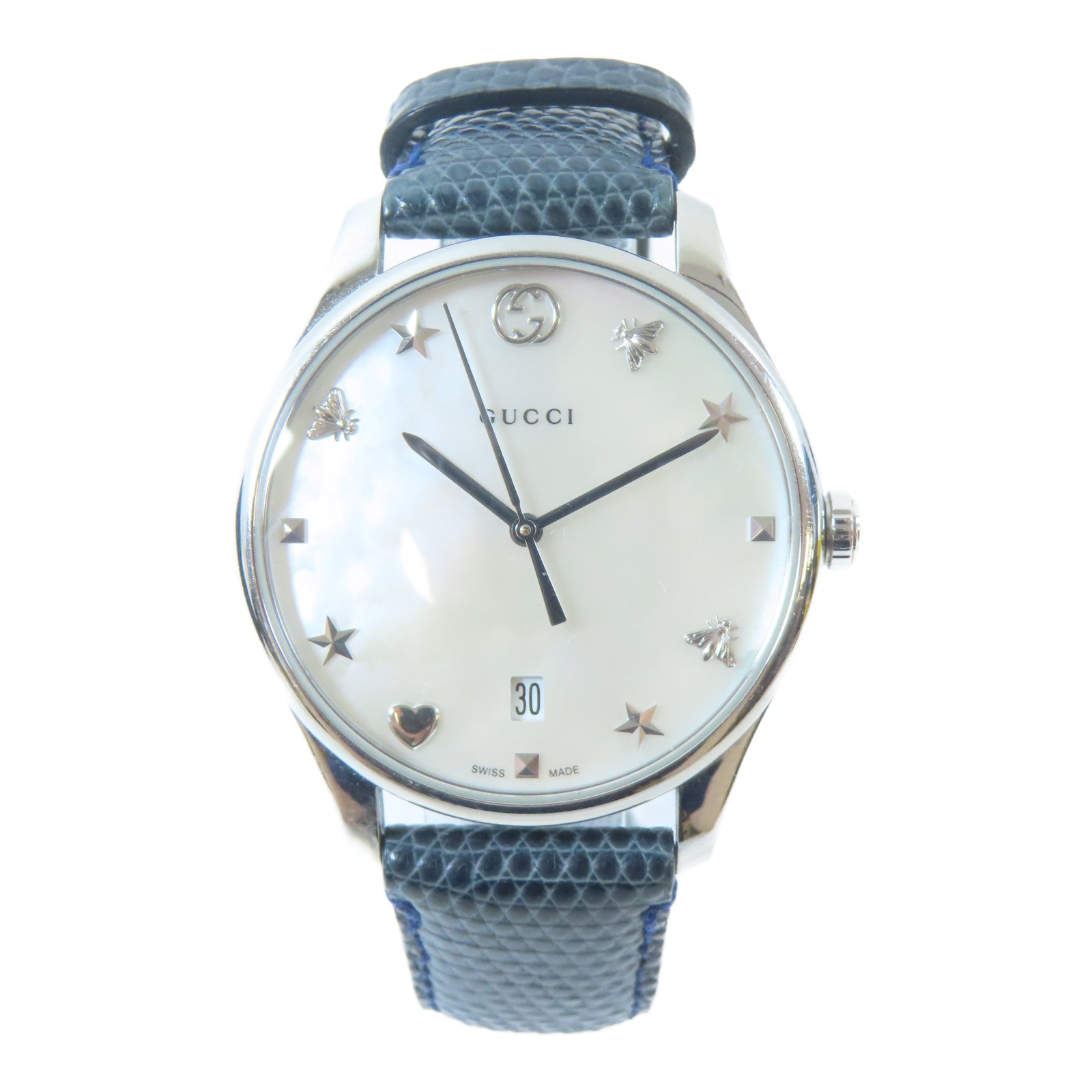 GUCCI 不鏽鋼/蜥蝪皮革G Timeless Watch手錶石英機芯白色#18cm