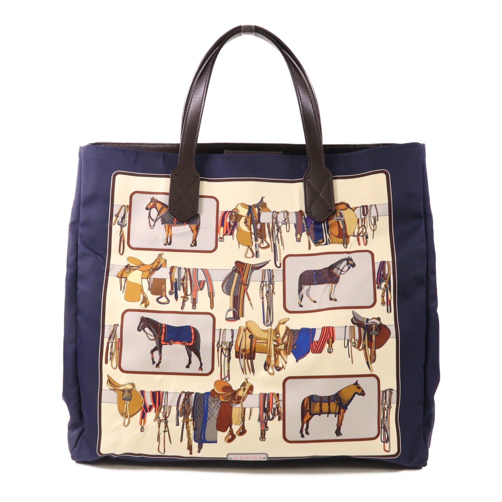 GUCCI SHW Tote Bag 387098 Nylon Navy Blue Beige