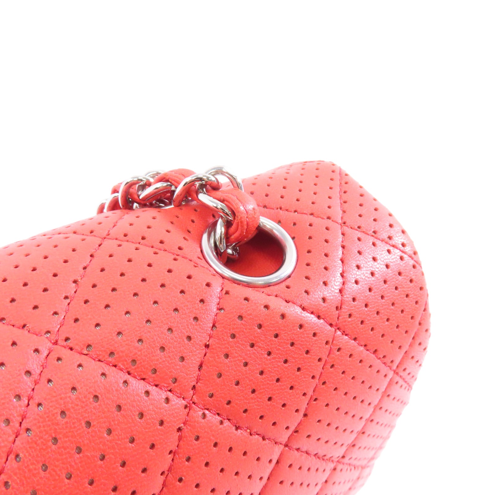 CHANEL 【激減優惠】菱格牛皮皮革Chain Shoulder銀扣鏈帶肩背袋紅色