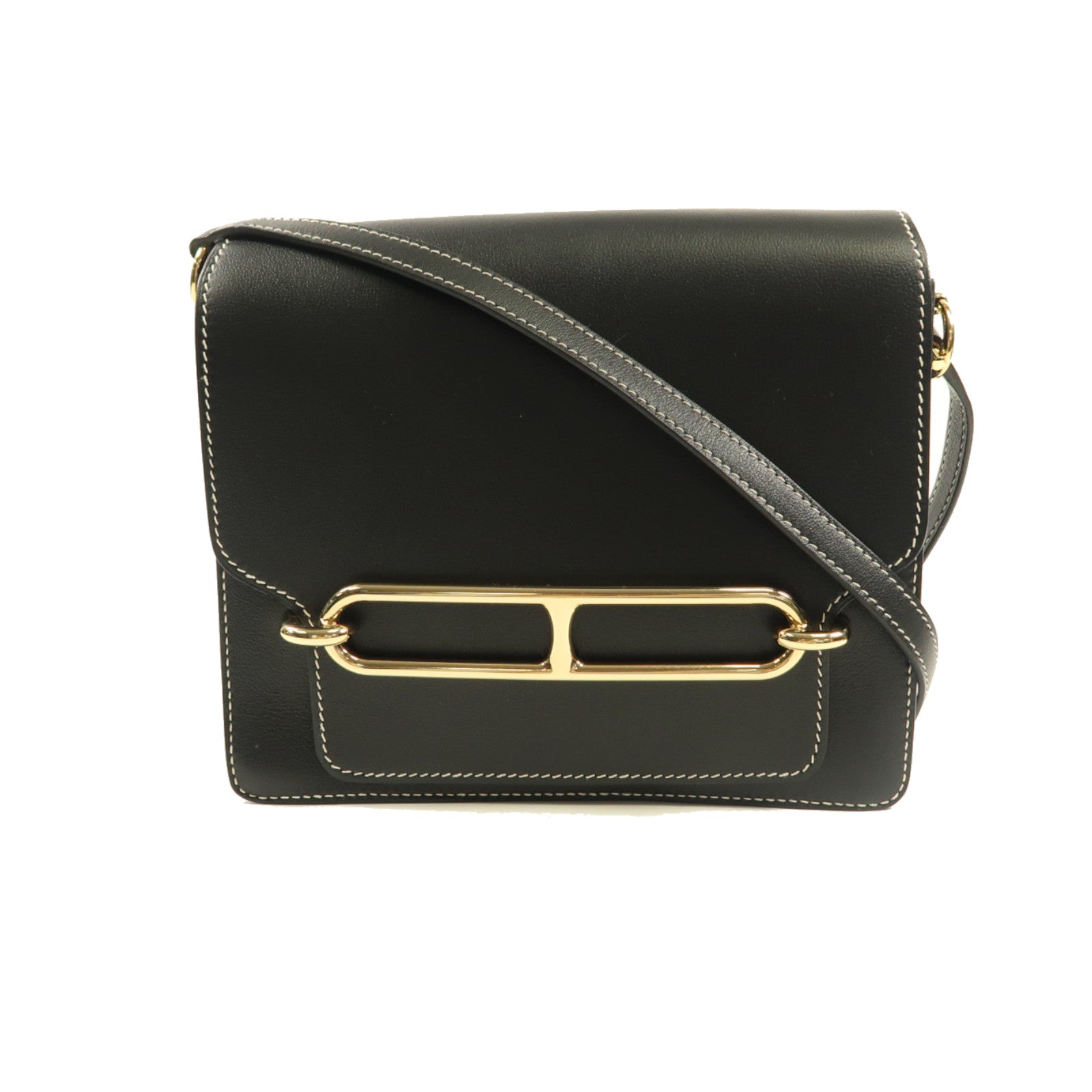 HERMES【激減優惠】 Evercolor皮革Roulis 23金扣肩背袋Noir