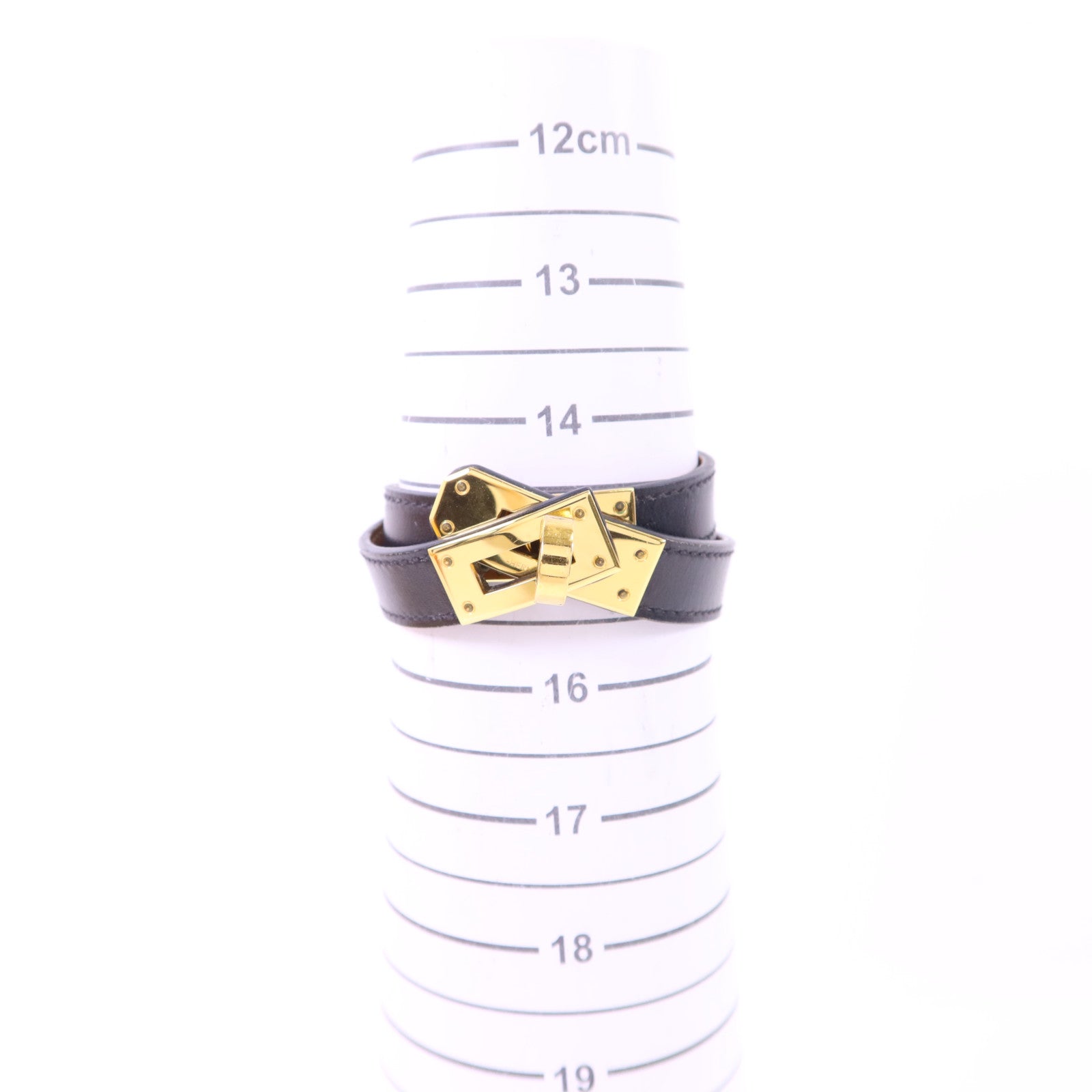HERMES 【激減優惠】皮革Kelly Double Tour Bracelet金扣手鐲Noir