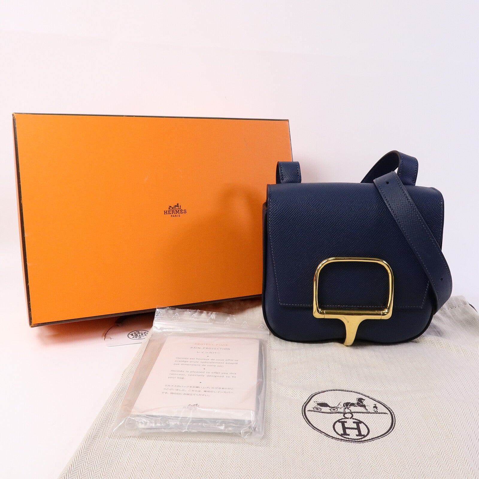 HERMES Epsom皮革Della Cavalleria Mini肩背袋Bleu Indigo