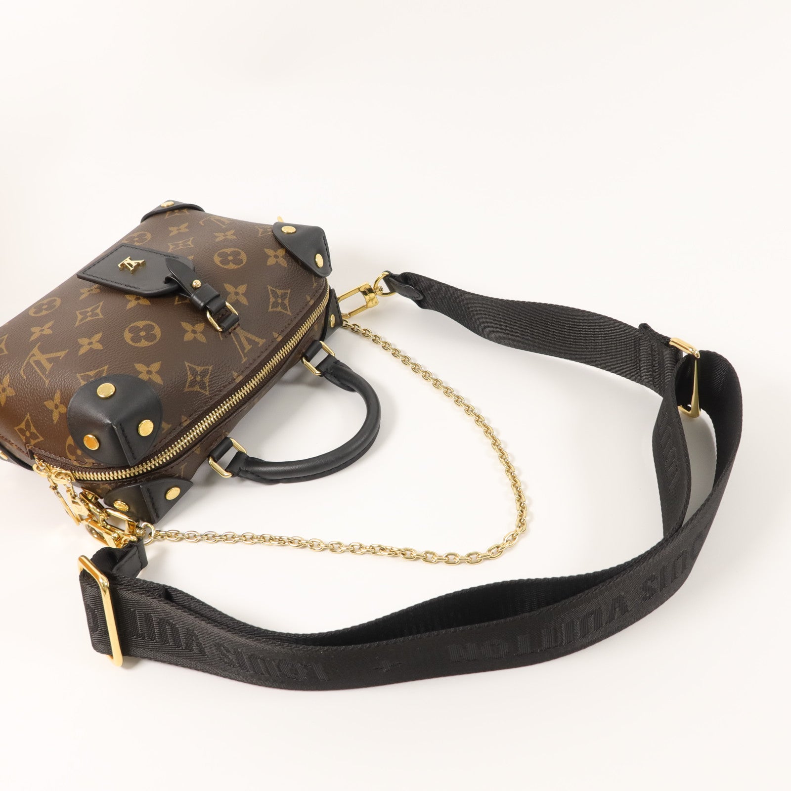 LOUIS VUITTON Monogram Petite Malle Souple金扣手挽肩背兩用袋棕色