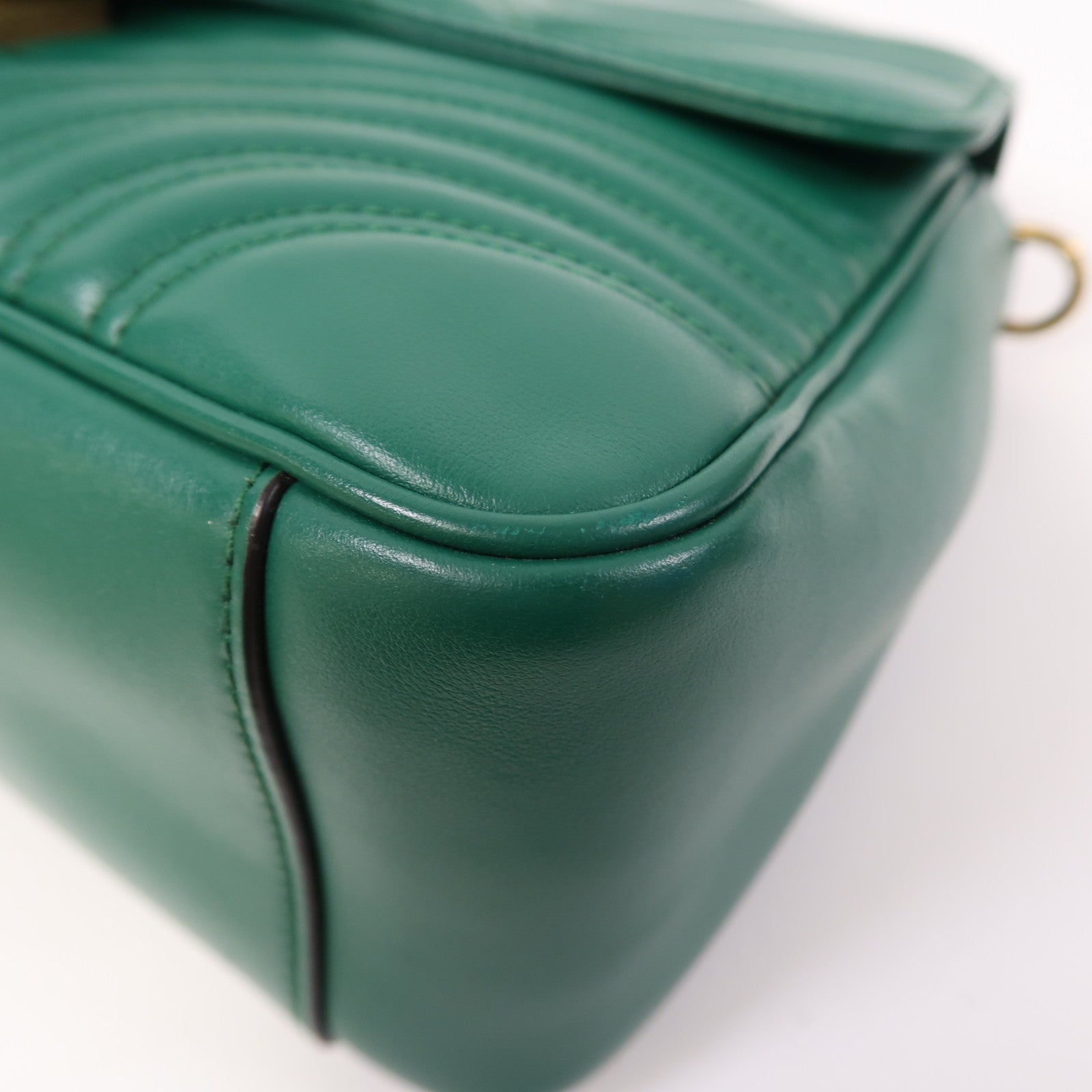 GUCCI 牛皮皮革GG Marmont Small Top Handle金扣手挽肩背兩用袋綠色