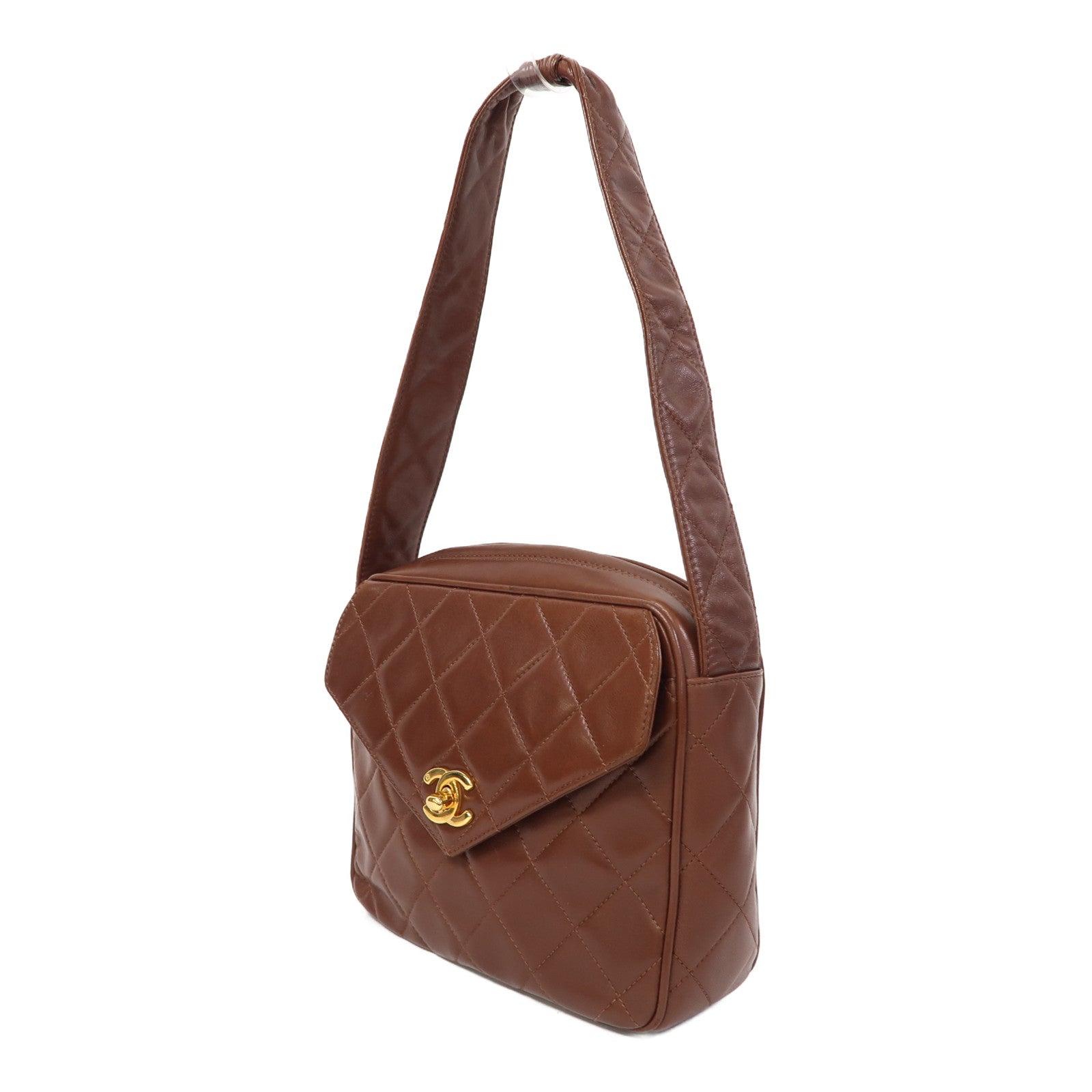 CHANEL 菱格羊皮皮革Shoulder Bag金扣肩背袋啡色