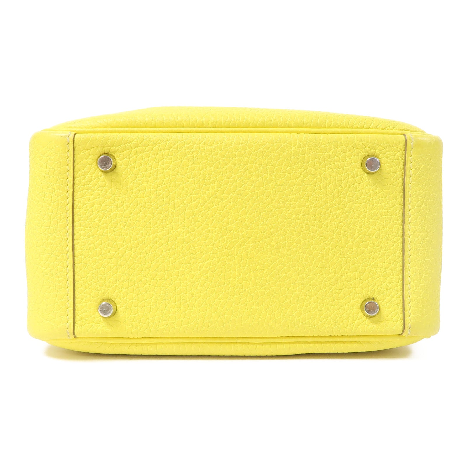 HERMES Clemence皮革Mini Lindy銀扣肩背袋黃色