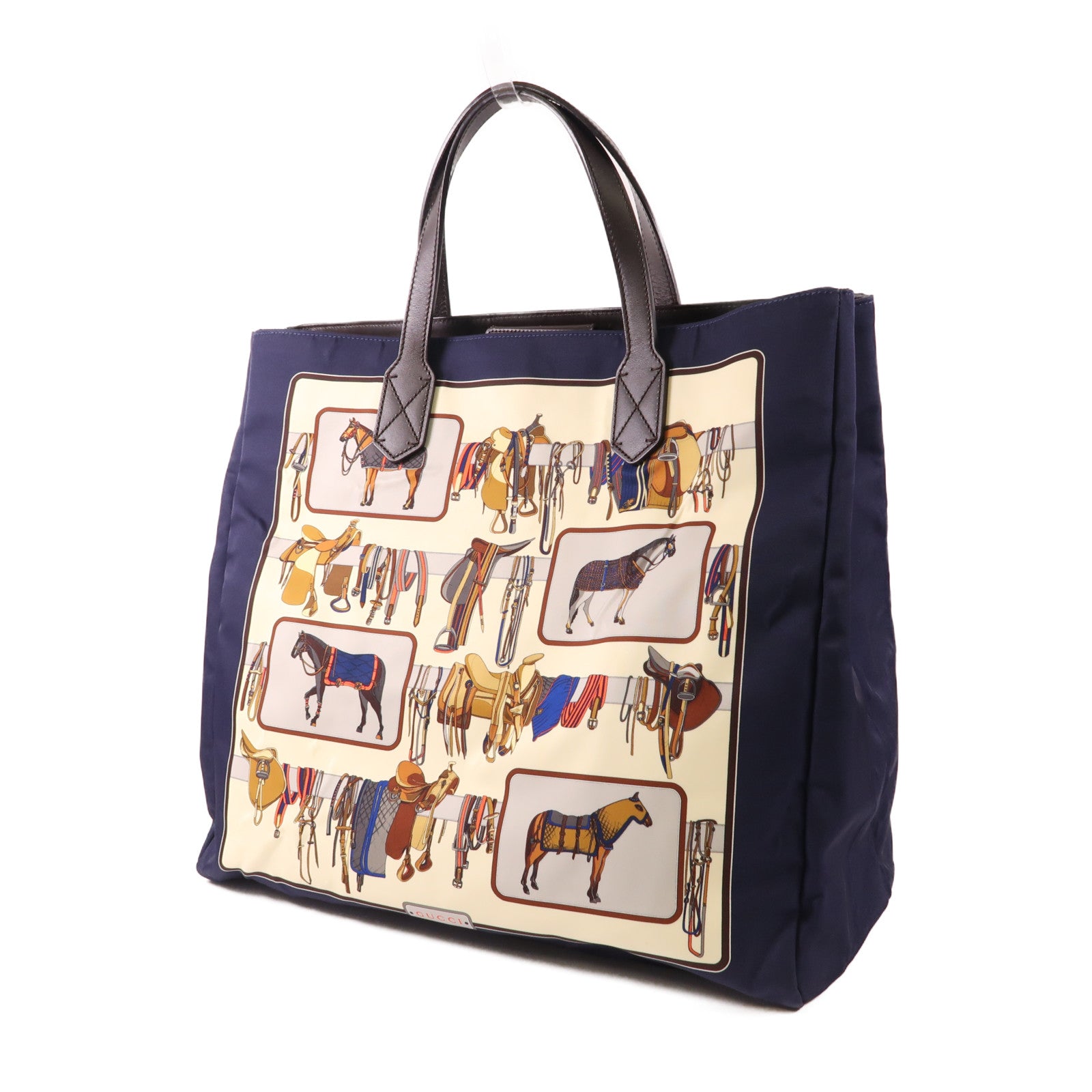 GUCCI SHW Tote Bag 387098 Nylon Navy Blue Beige