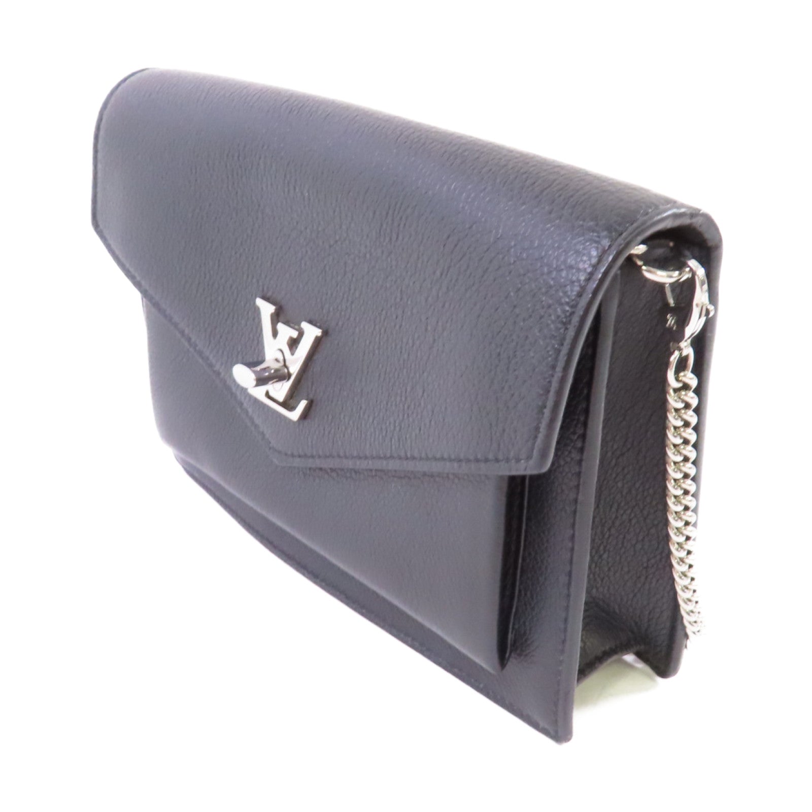 LOUIS VUITTON 牛皮皮革Mylockme Chain Pochette Shoulder Bag鏈帶肩背袋黑色