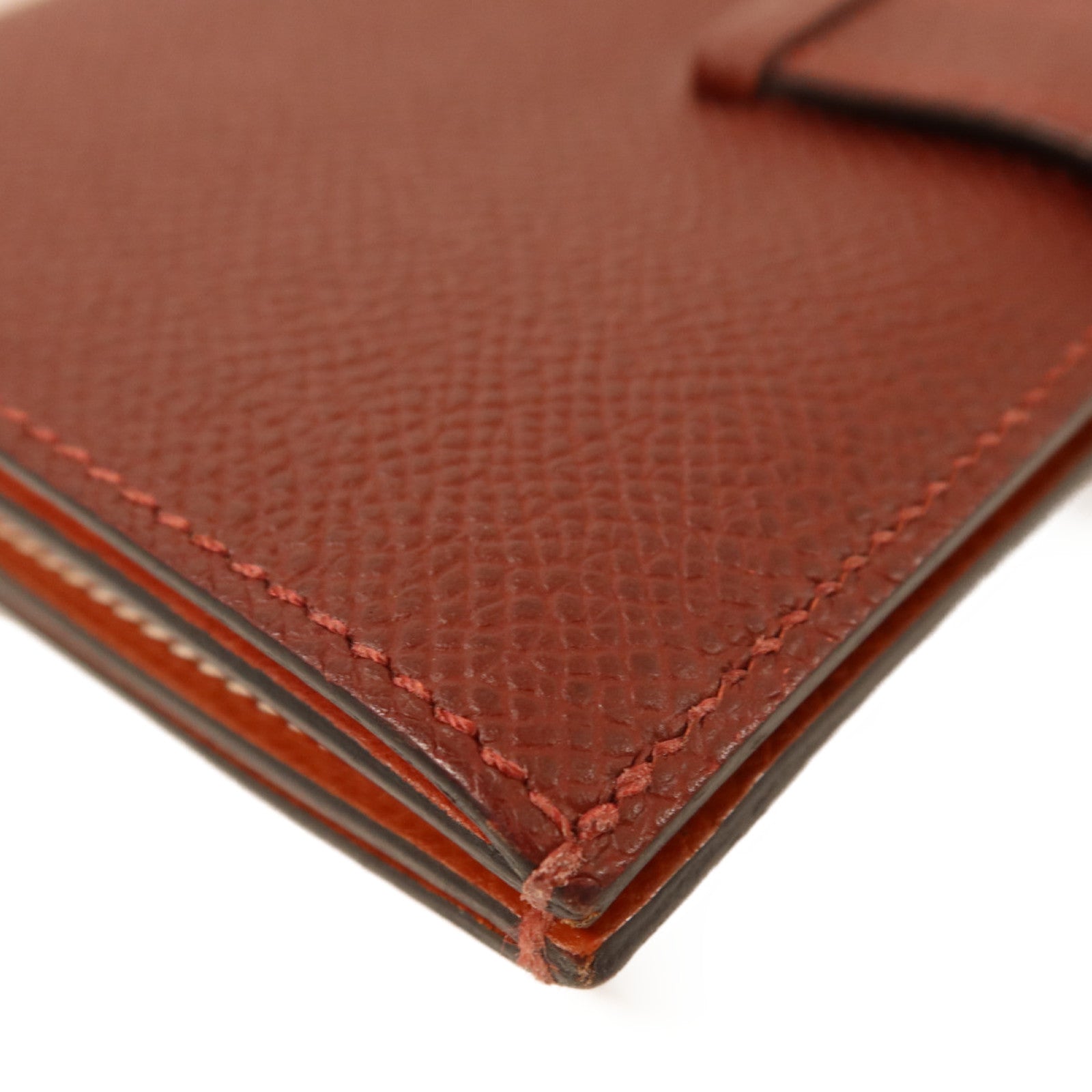 HERMES Epsom皮革Bearn Compact Wallet銀扣錢包Rouge/Rouge Mayen