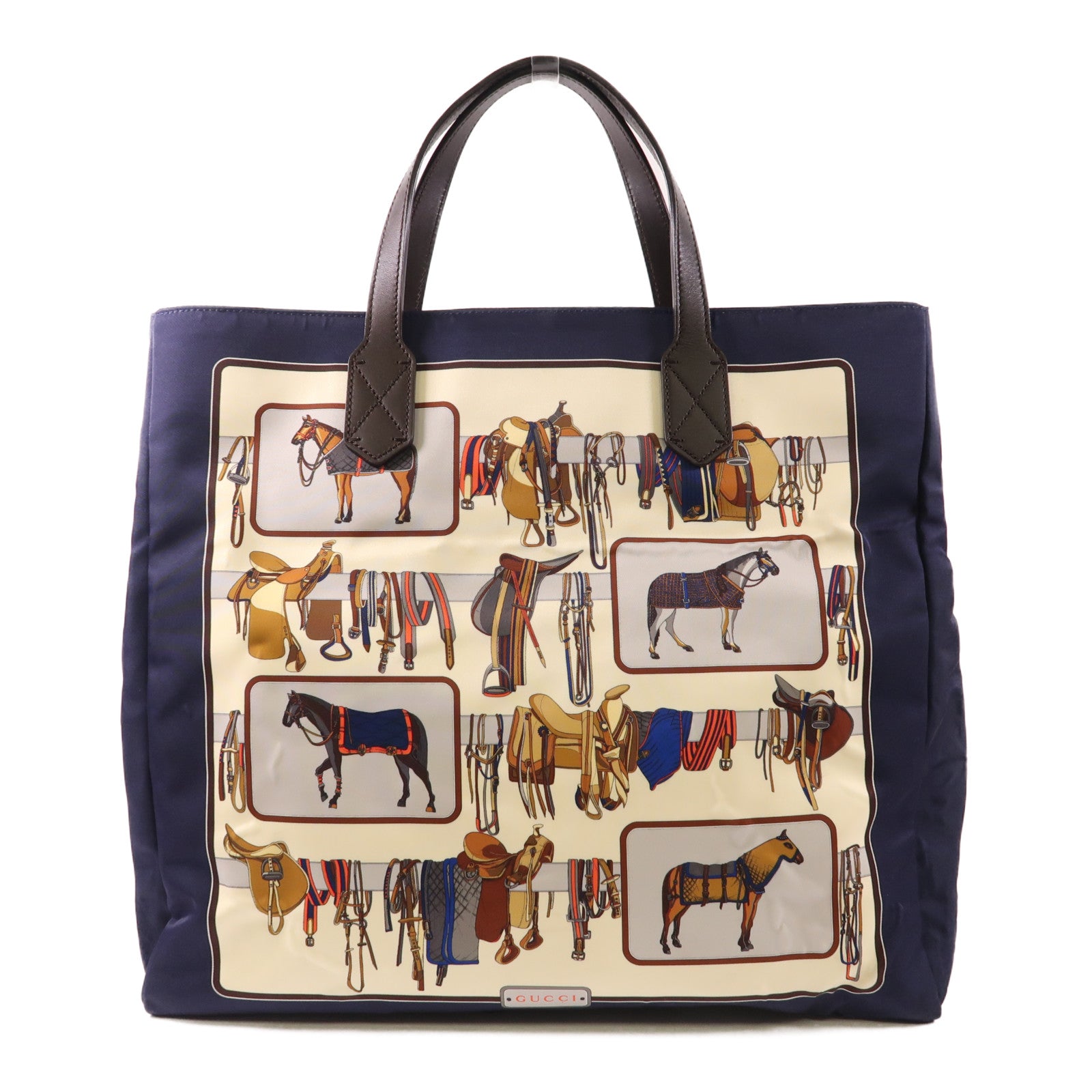 GUCCI SHW Tote Bag 387098 Nylon Navy Blue Beige