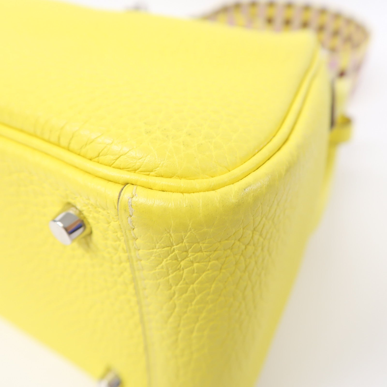 HERMES Clemence皮革Mini Lindy銀扣肩背袋黃色