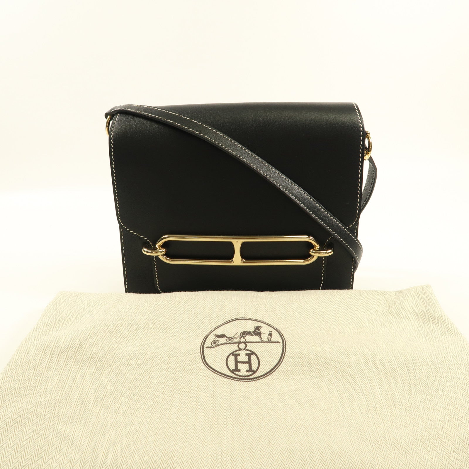 HERMES【激減優惠】 Evercolor皮革Roulis 23金扣肩背袋Noir