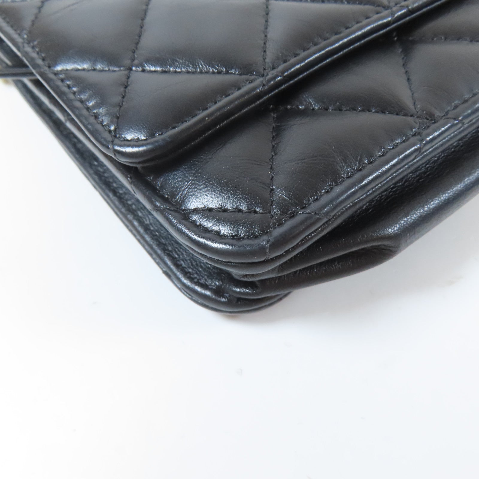 CHANEL 【激減優惠】菱格羊皮皮革2.55 Wallet On Chain金扣鏈帶肩背袋黑色
