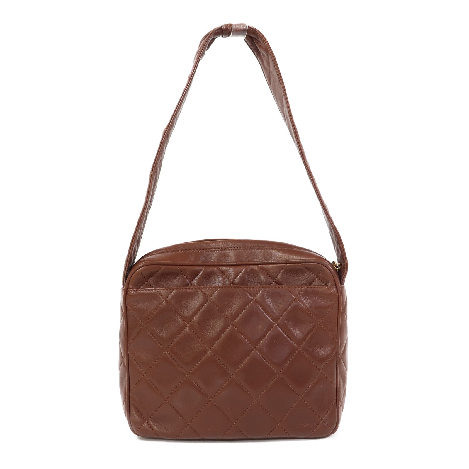 CHANEL 菱格羊皮皮革Shoulder Bag金扣肩背袋啡色