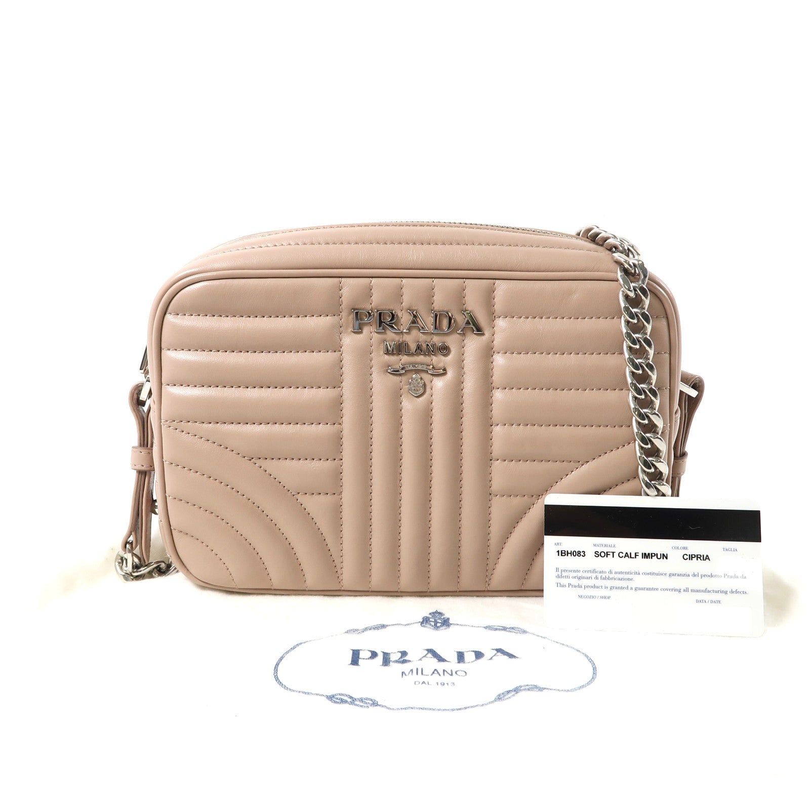 PRADA 牛皮皮革Shoulder Bag銀扣鏈帶肩背袋粉紅色