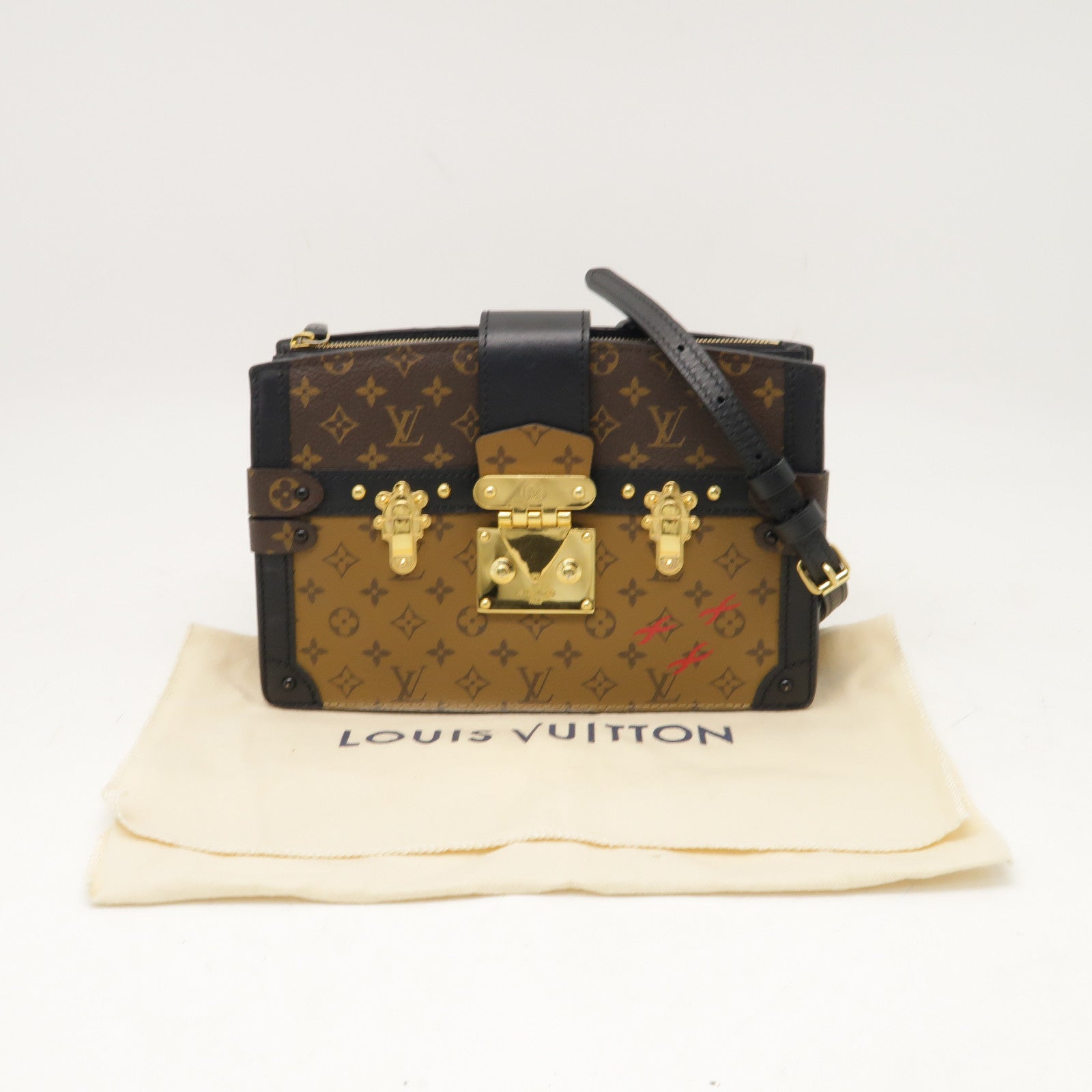 LOUIS VUITTON **【激減優惠】Monogram Reverse Trunk Clutch金扣肩背袋啡色/黑色