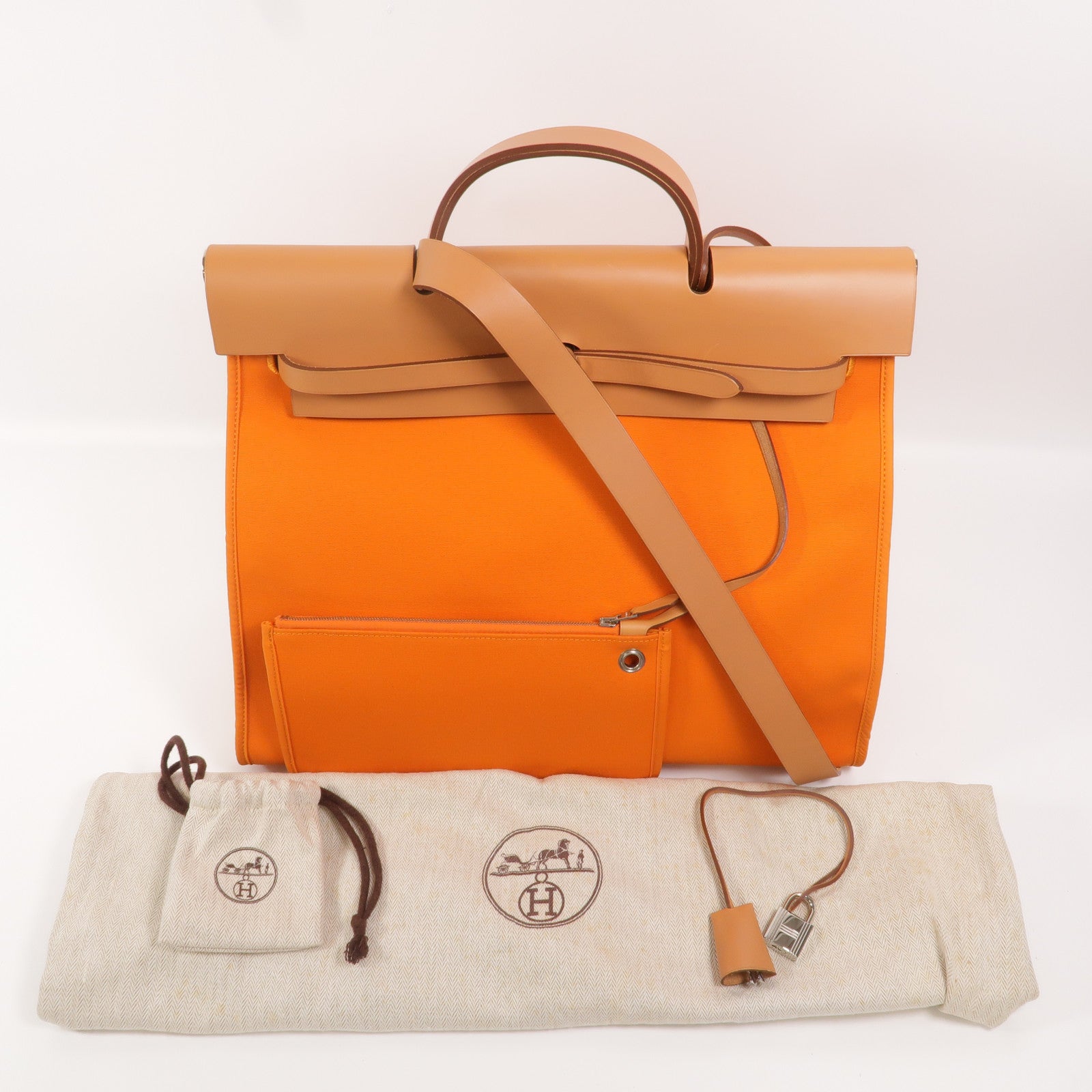 HERMES 帆布Herbag GM手挽肩背兩用袋Orange