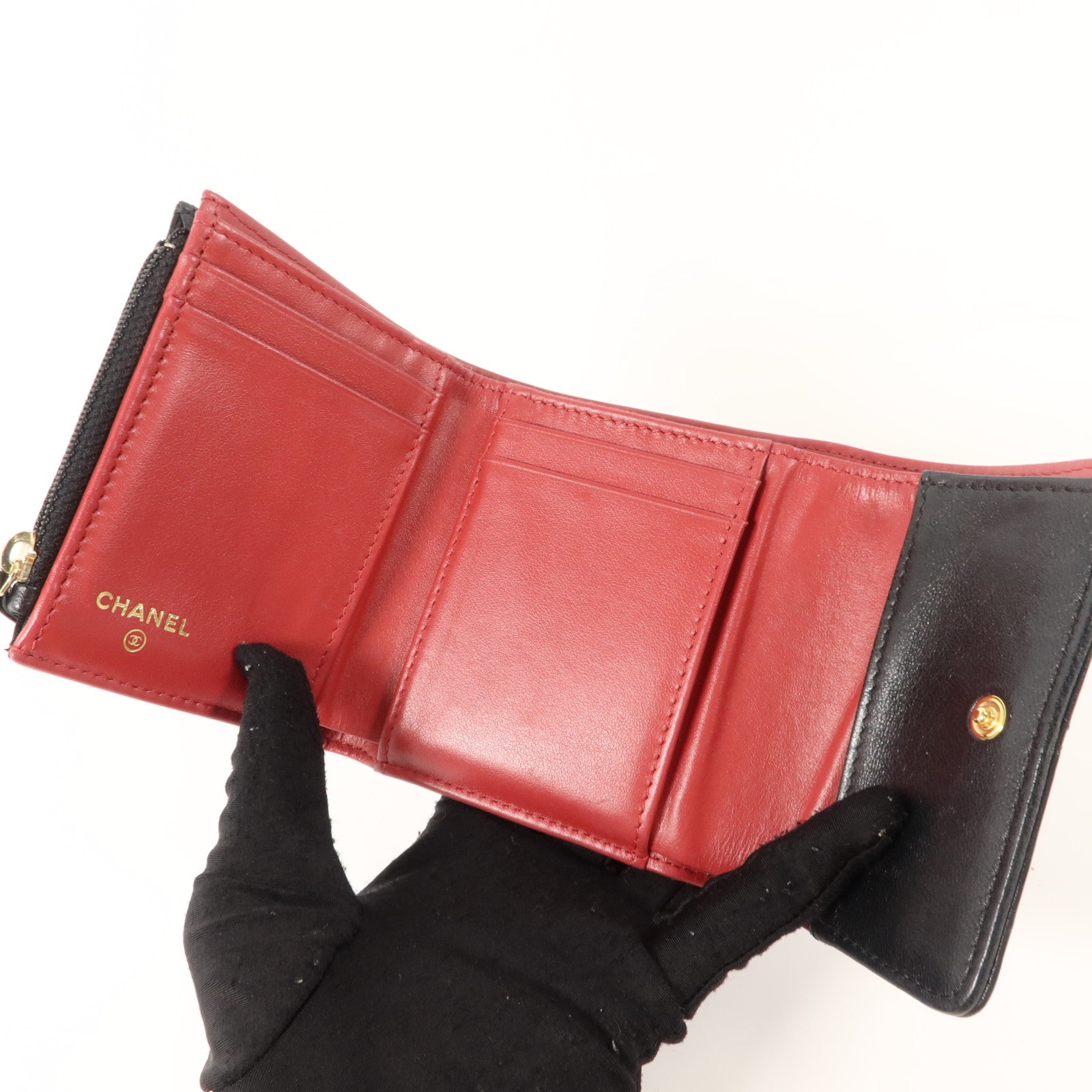CHANEL 羊皮皮革Chanel 19 Small Wallet金扣錢包